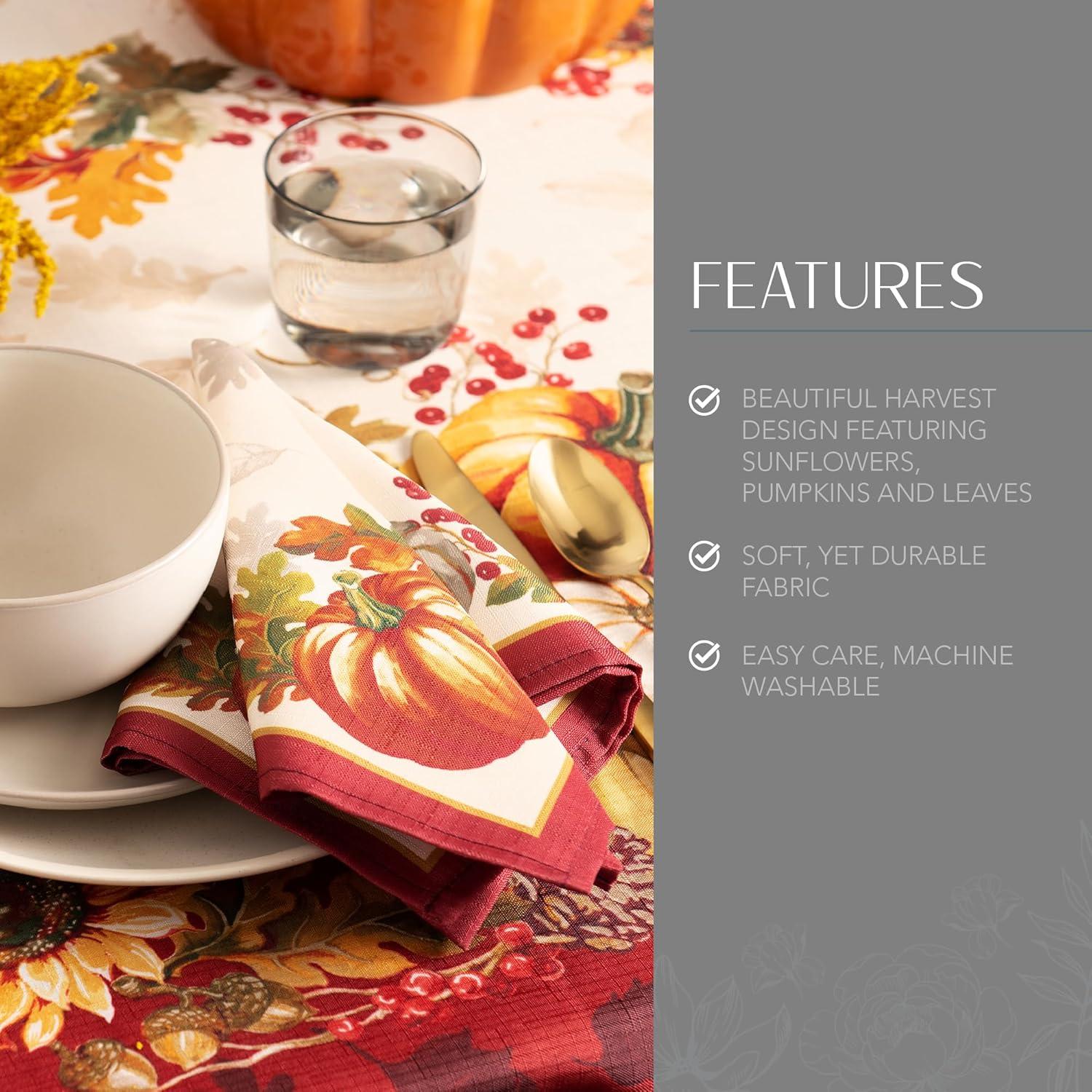 Swaying Leaves Bordered Fall Tablecloth - 52" x 70" - Red/White - Elrene Home Fashions