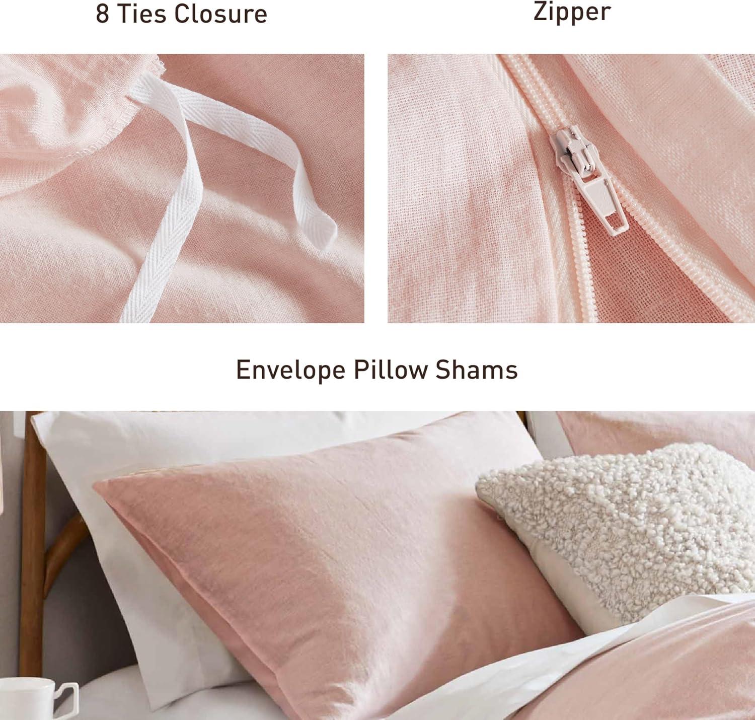 Hyde Lane Linen Duvet Cover Set King Size, 3Pcs Textured French Flax Linen Cotton Blend Bedding Set, Natural and Organic, Soft and Breathable, with 2 Pillow Shams, 104"x90", Pink