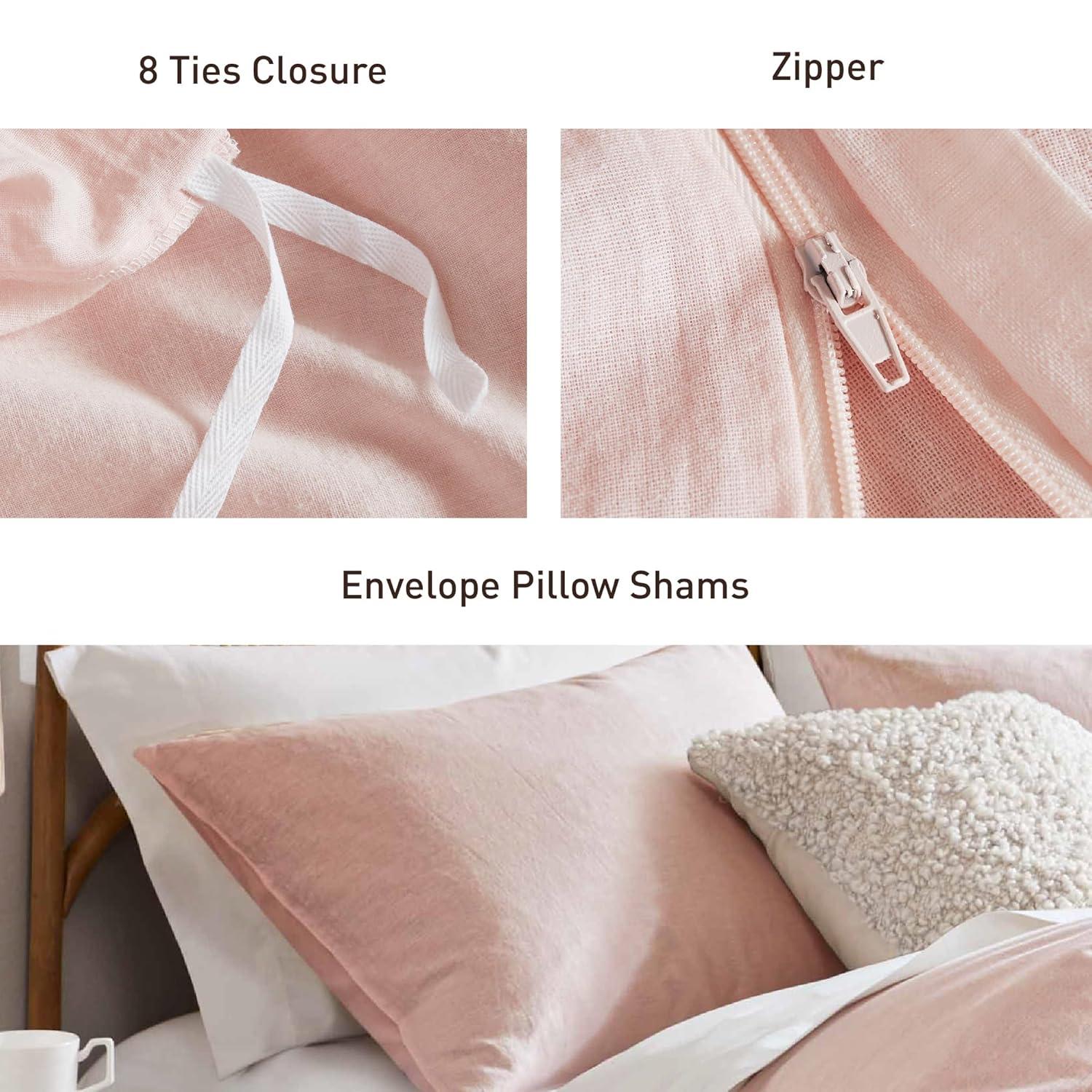 Hyde Lane Linen Duvet Cover Set King Size, 3Pcs Textured French Flax Linen Cotton Blend Bedding Set, Natural and Organic, Soft and Breathable, with 2 Pillow Shams, 104"x90", Pink