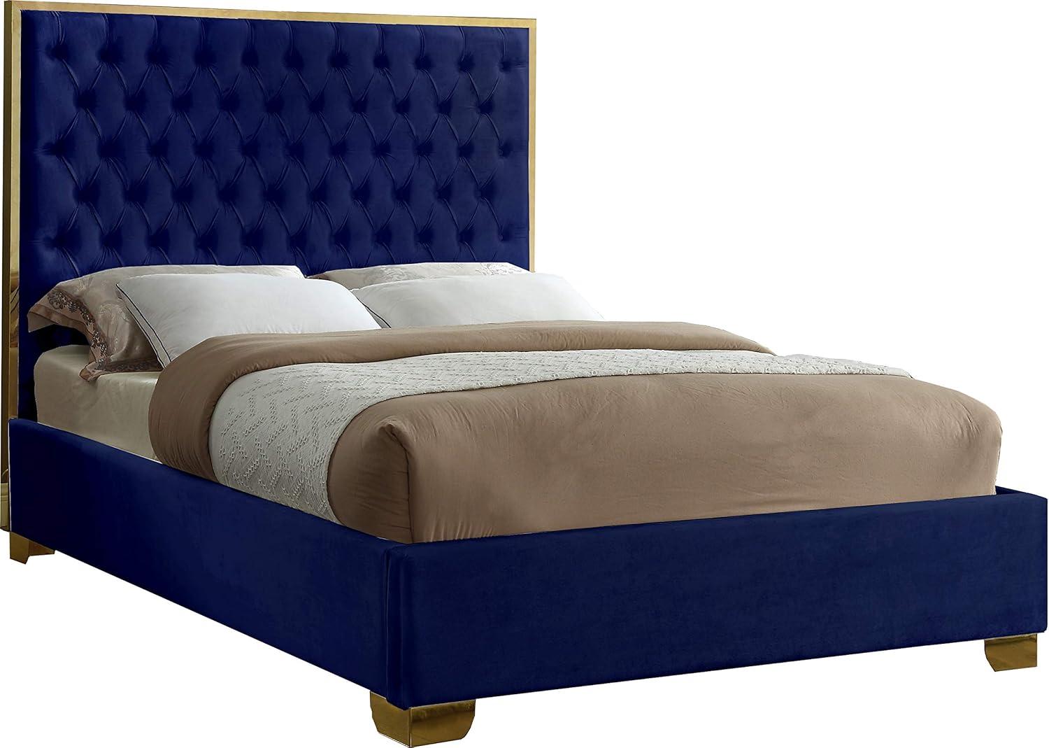 Meridian Furniture Lana Solid Wood and Velvet Twin Bed in Navy
