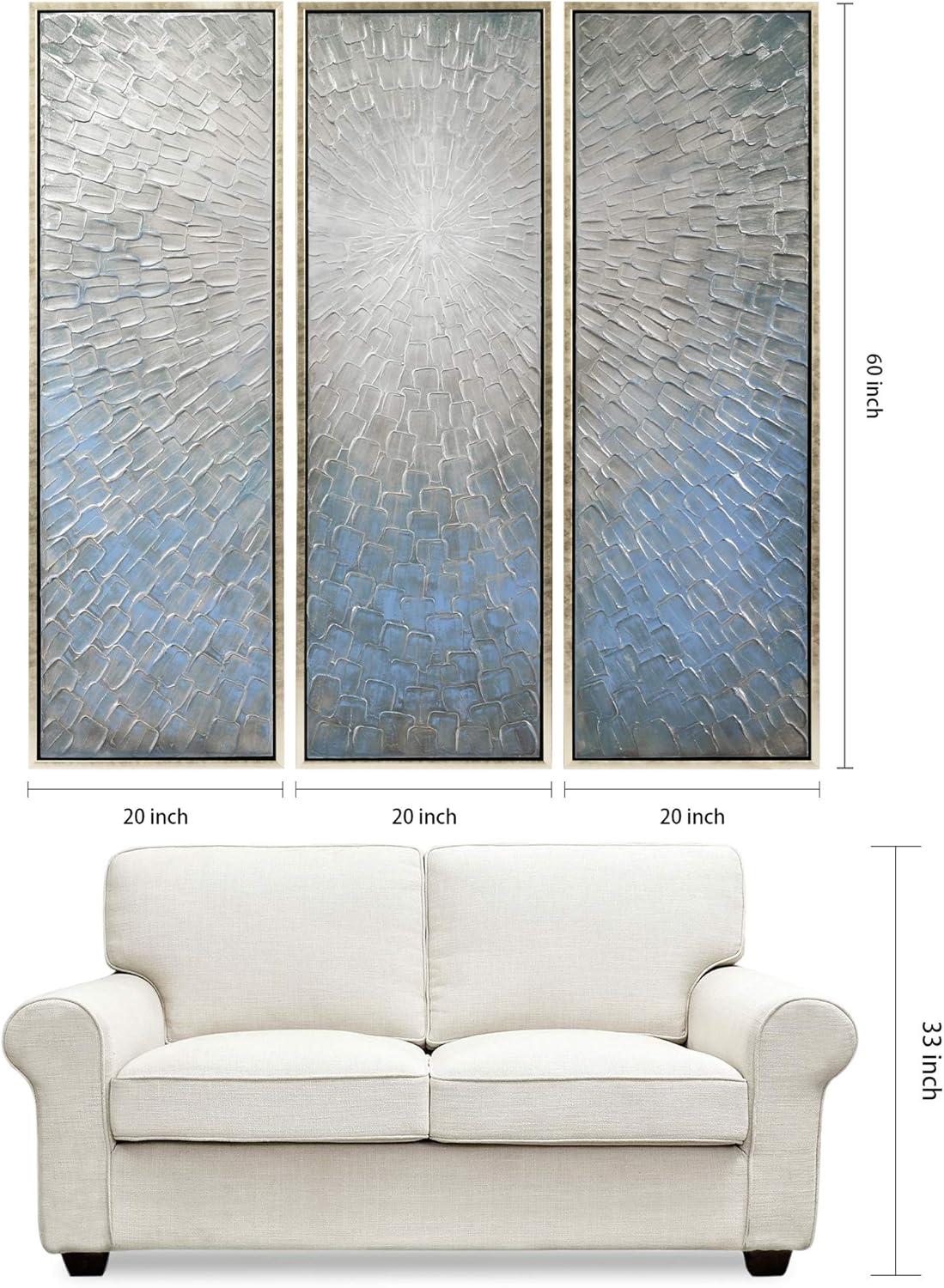 Silver Ice Textured Metallic Hand Painted Canvas Wall Art by Martin Edwards,60" x 20" each