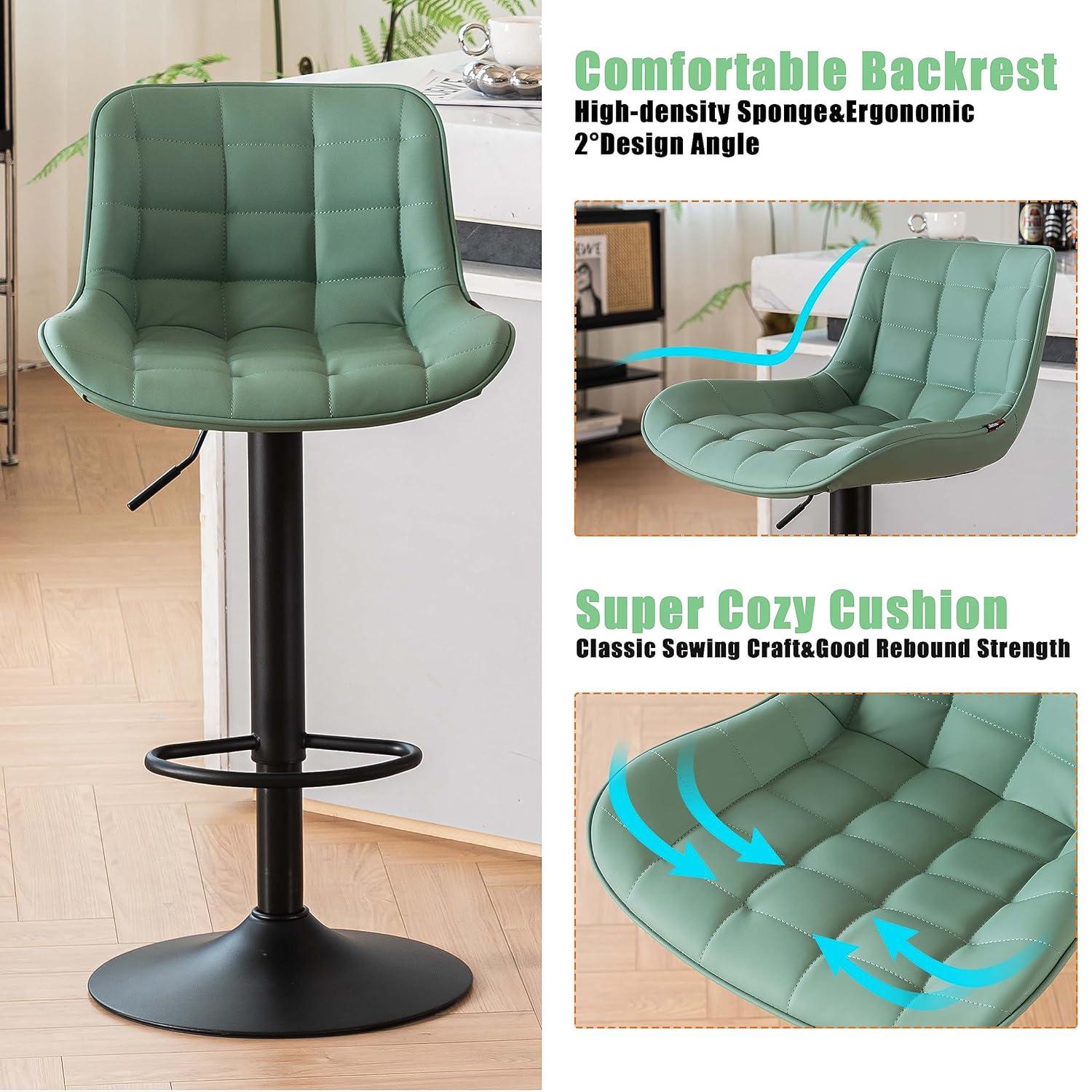 Kidol & Shellder Green Bar Stools Set of 2 Modern Kitchen Island Barstool