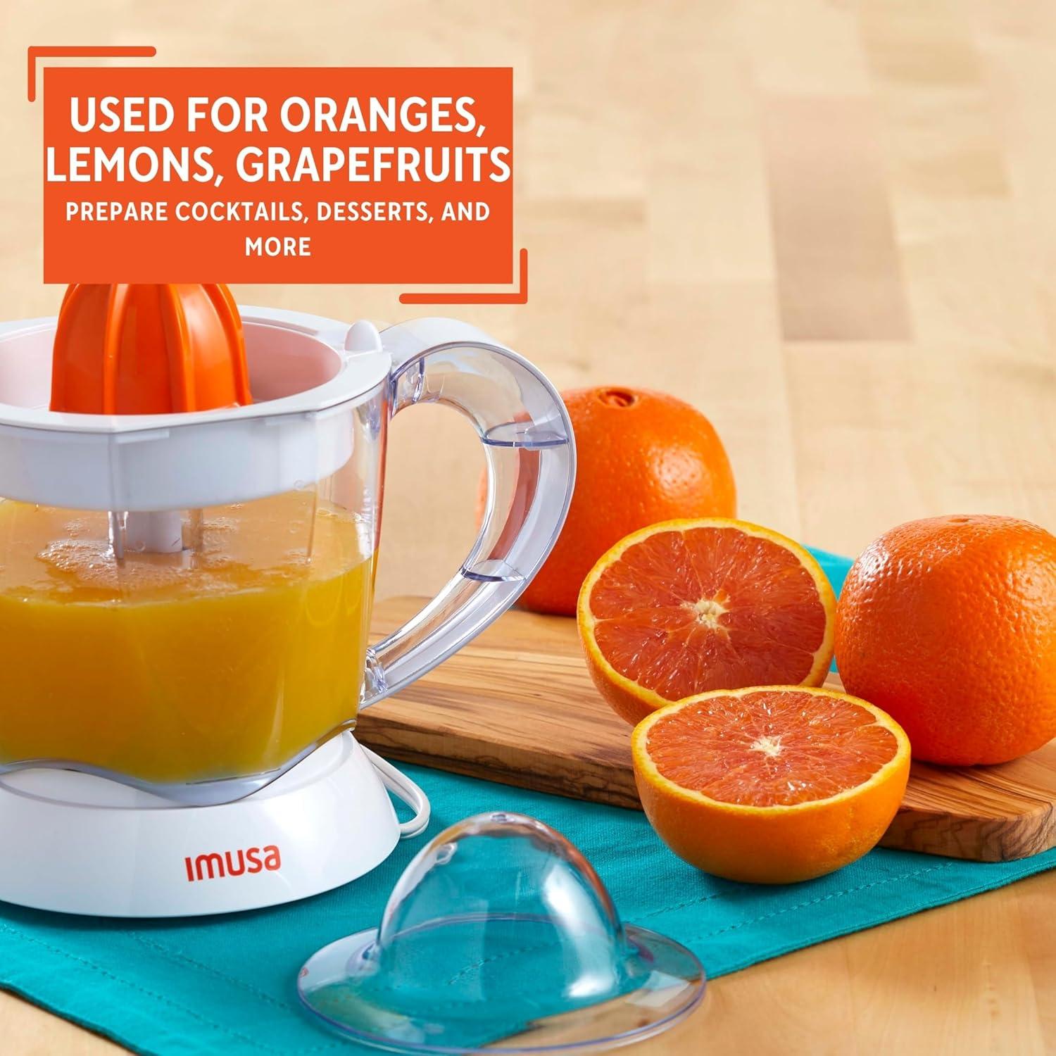 IMUSA 34oz Electric Citrus Juicer, 25 Watts - White: Lemon Juice Maker, Plastic, 90-Day Warranty, 2.3 lbs, No Speeds