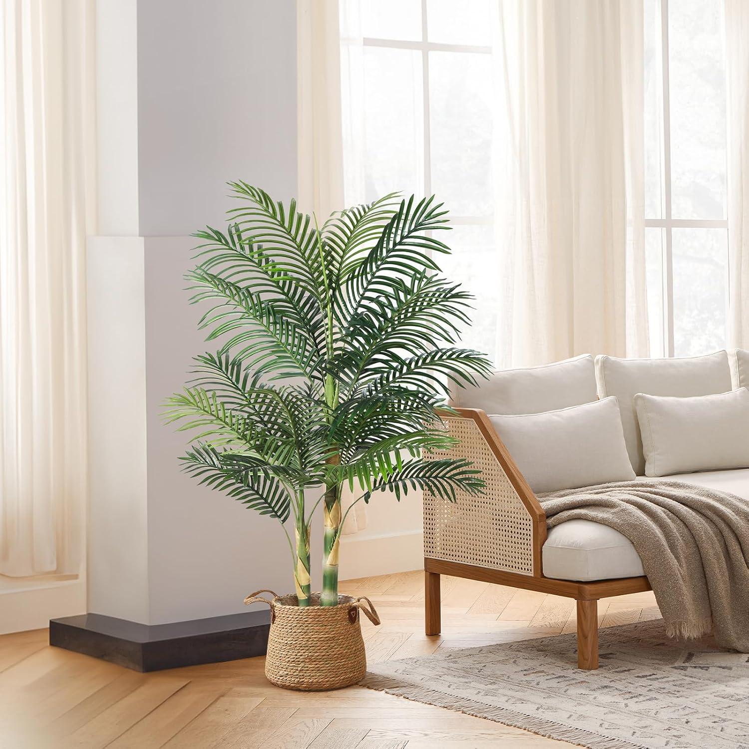 5ft Green Artificial Golden Cane Palm Tree with Black Pot