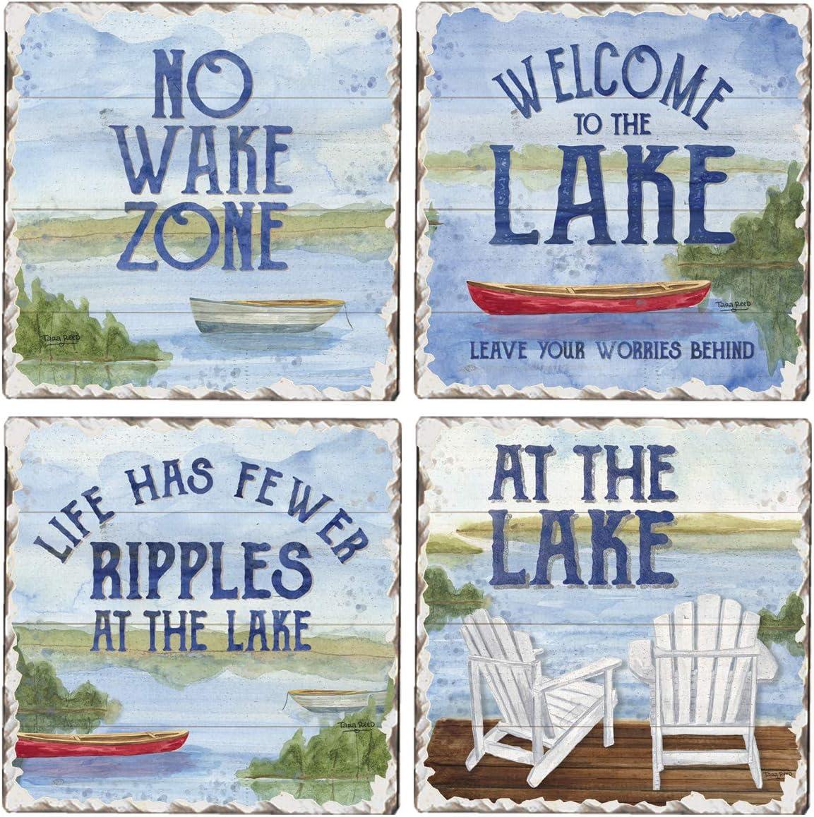CounterArt "Lake Greetings" 4-Pack Absorbent Stone Tumbled Tile Coasters 4" Square