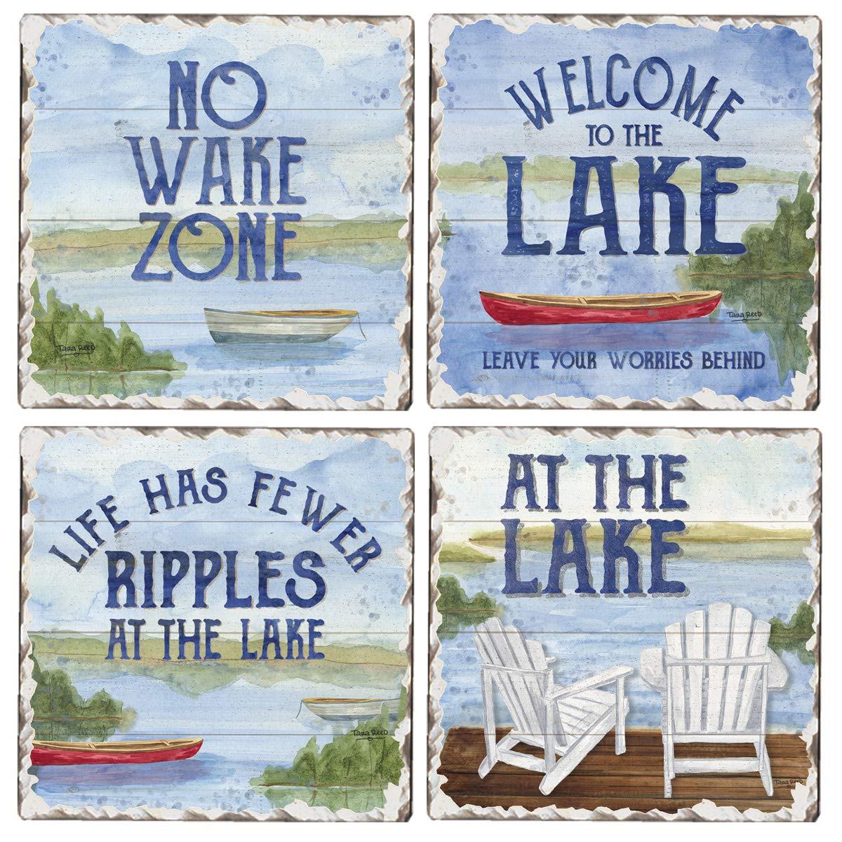 CounterArt "Lake Greetings" 4-Pack Absorbent Stone Tumbled Tile Coasters 4" Square