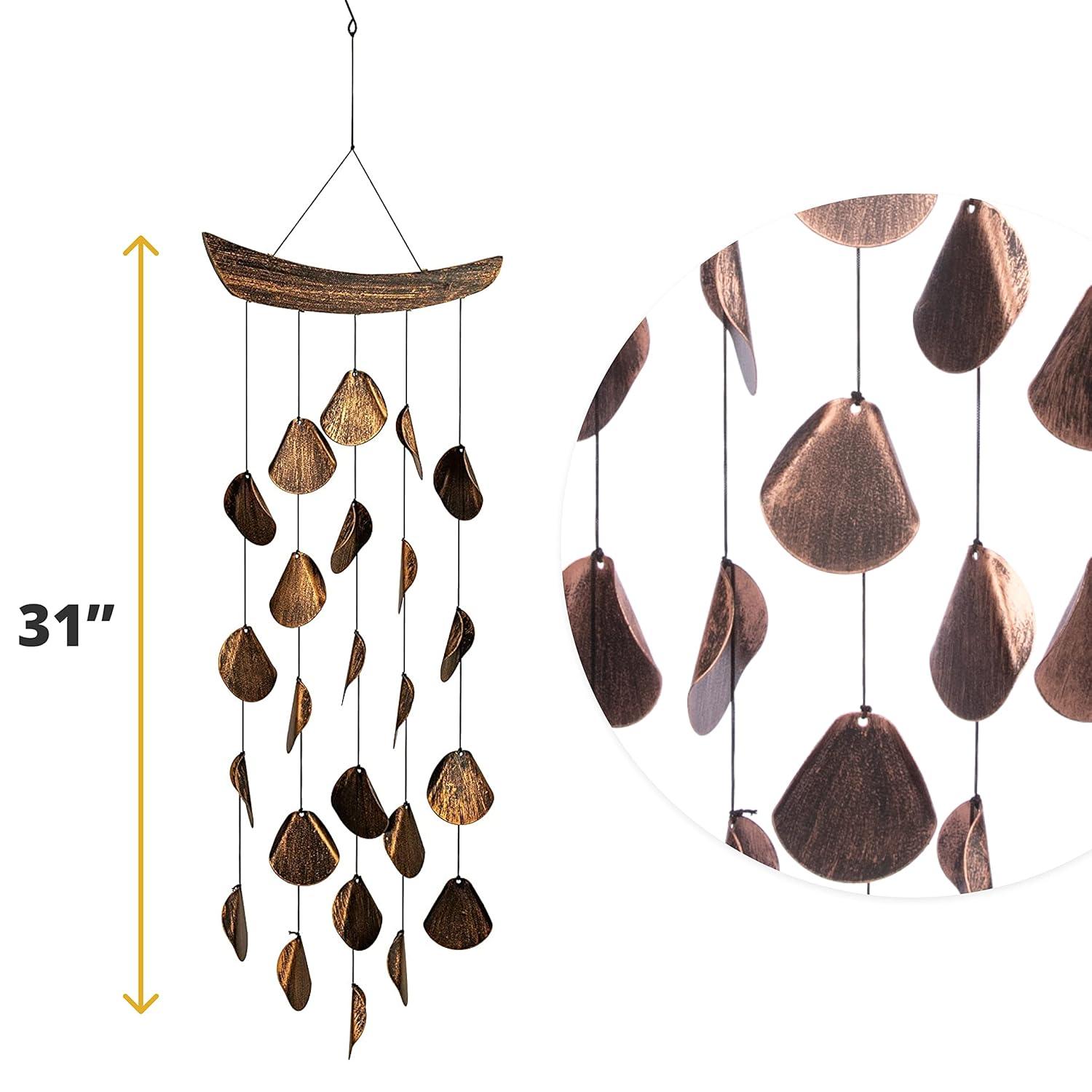 VP Home 30" H Iron Shimmering Mandala Wind Chimes for Outside, Brown