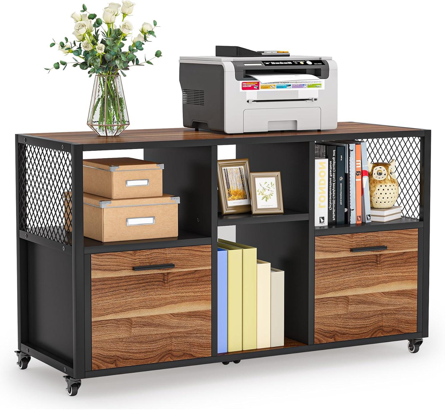 Modern File Cabinet Mobile Lateral Filing Cabinet for Home Office Rustic Brown