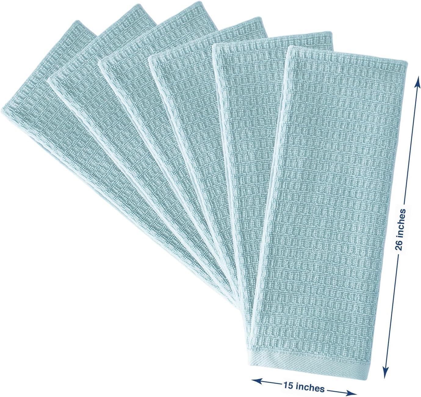 Craftsworth 100% Cotton Kitchen Towel, 15x26-Pack of 6, Stripe Aqua Solid