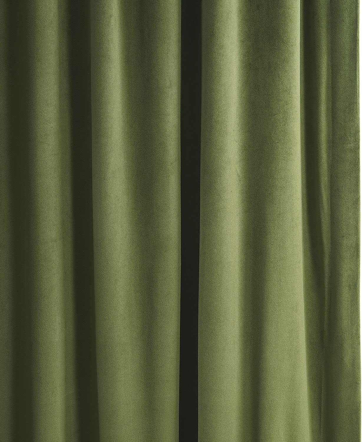 Half Price Drapes Signature Basque Green Velvet Blackout Curtains For Bedroom(1 Panel), 50WX 96L