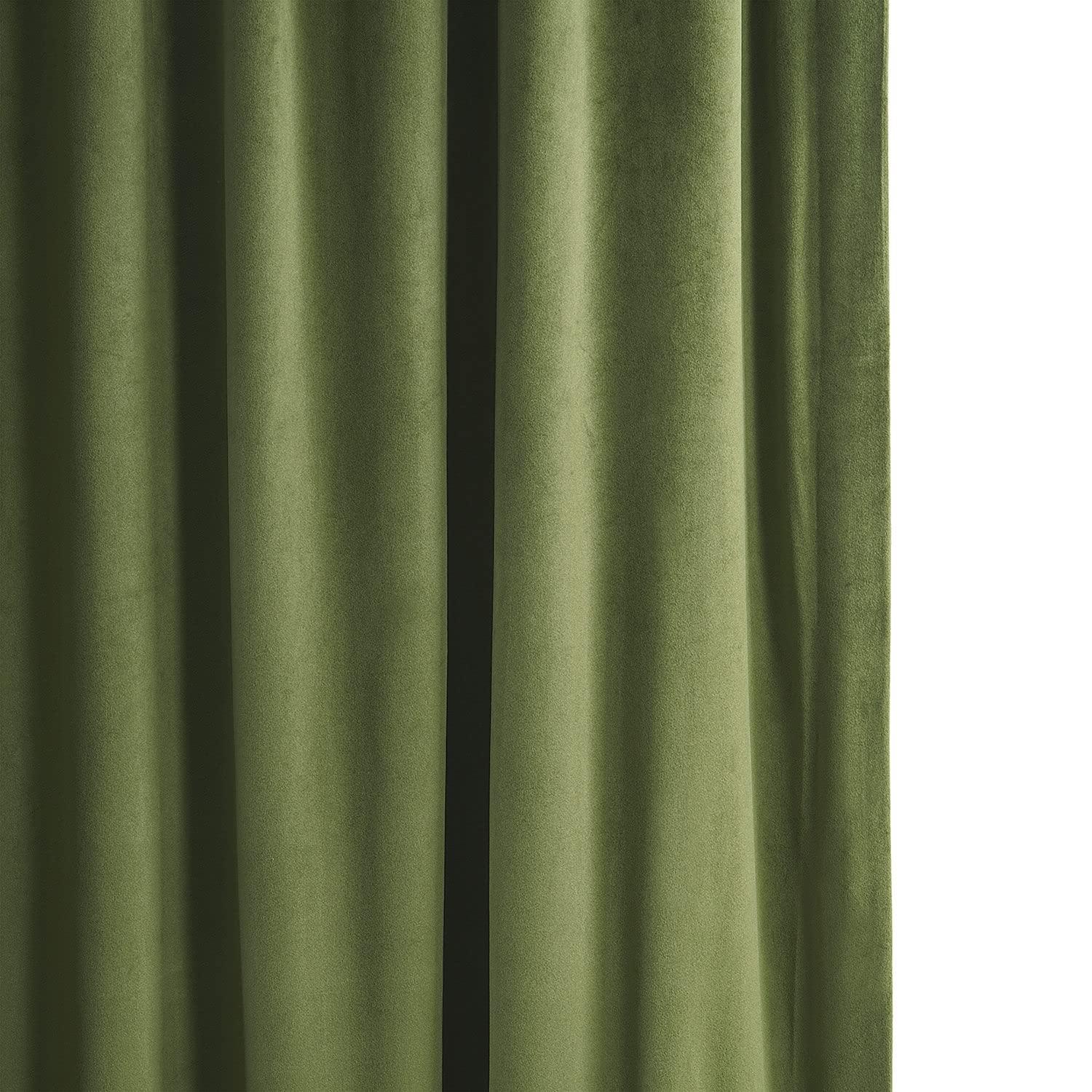 Half Price Drapes Signature Basque Green Velvet Blackout Curtains For Bedroom(1 Panel), 50WX 84L