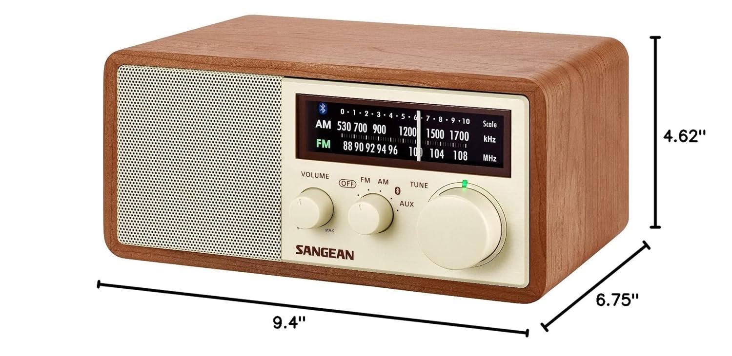 Sangean AM FM Aux Wooden Cabinet Table Top Radio and Bluetooth Receiver