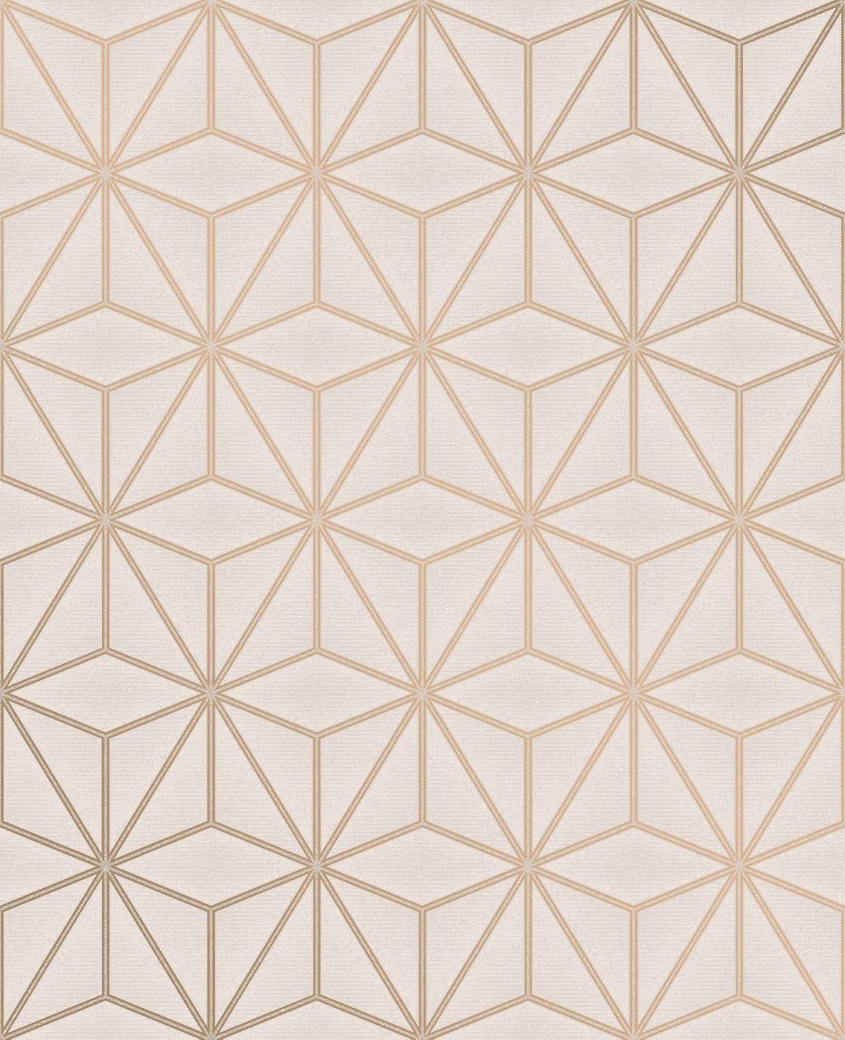 Rose Gold Geometric Vinyl Wallpaper, 20.5-in by 33-ft