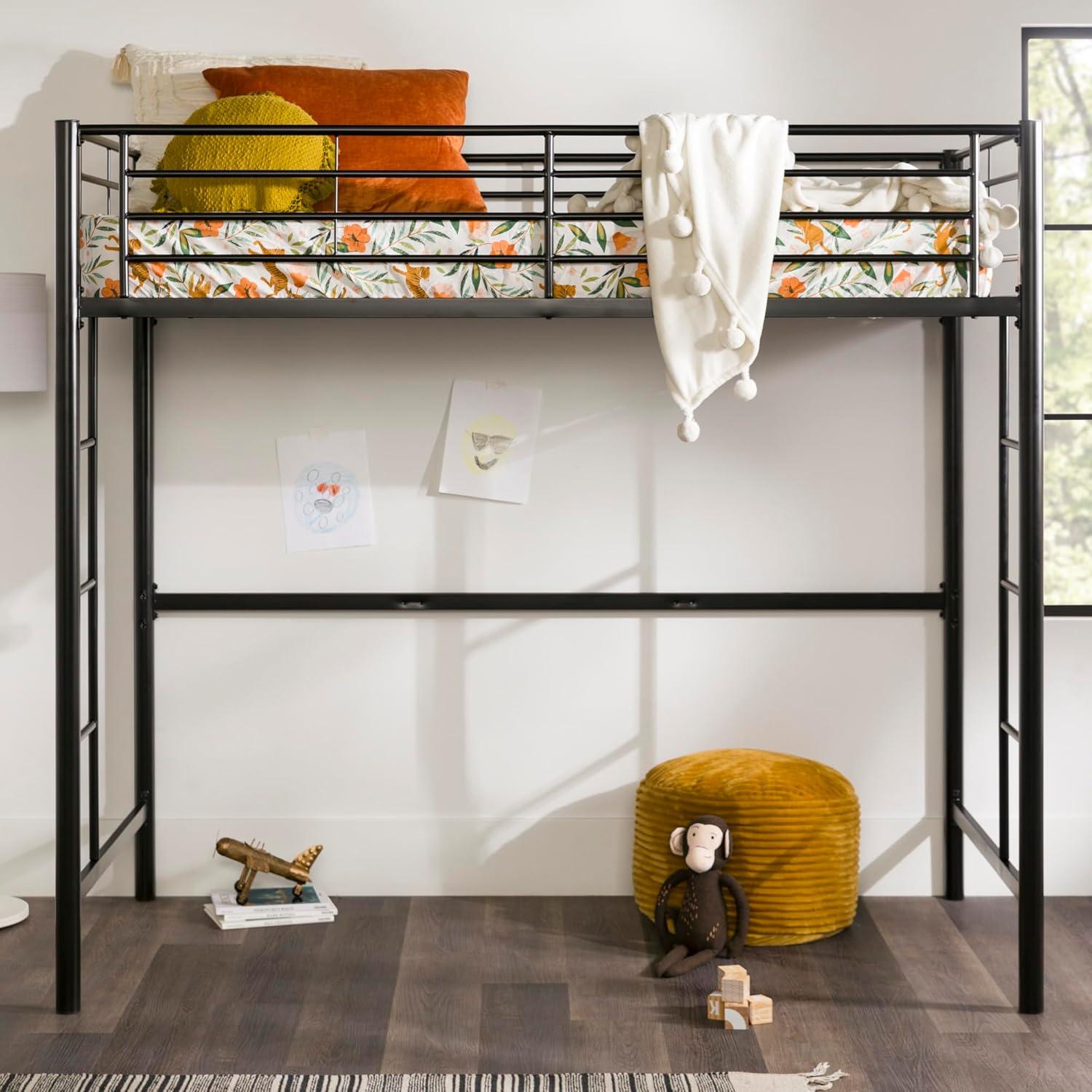 Metal Twin Loft Bunk Bed in Black