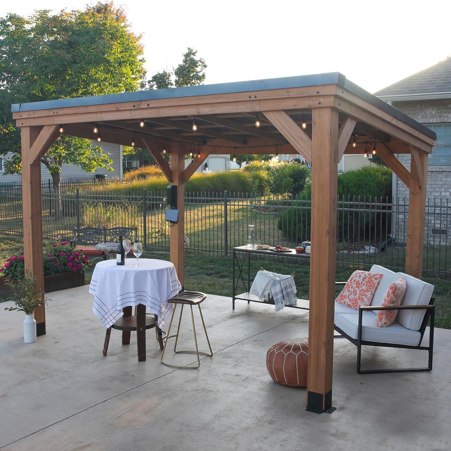 Arcadia 12' x 9.5' Cedar Wood Gazebo with Steel Roof