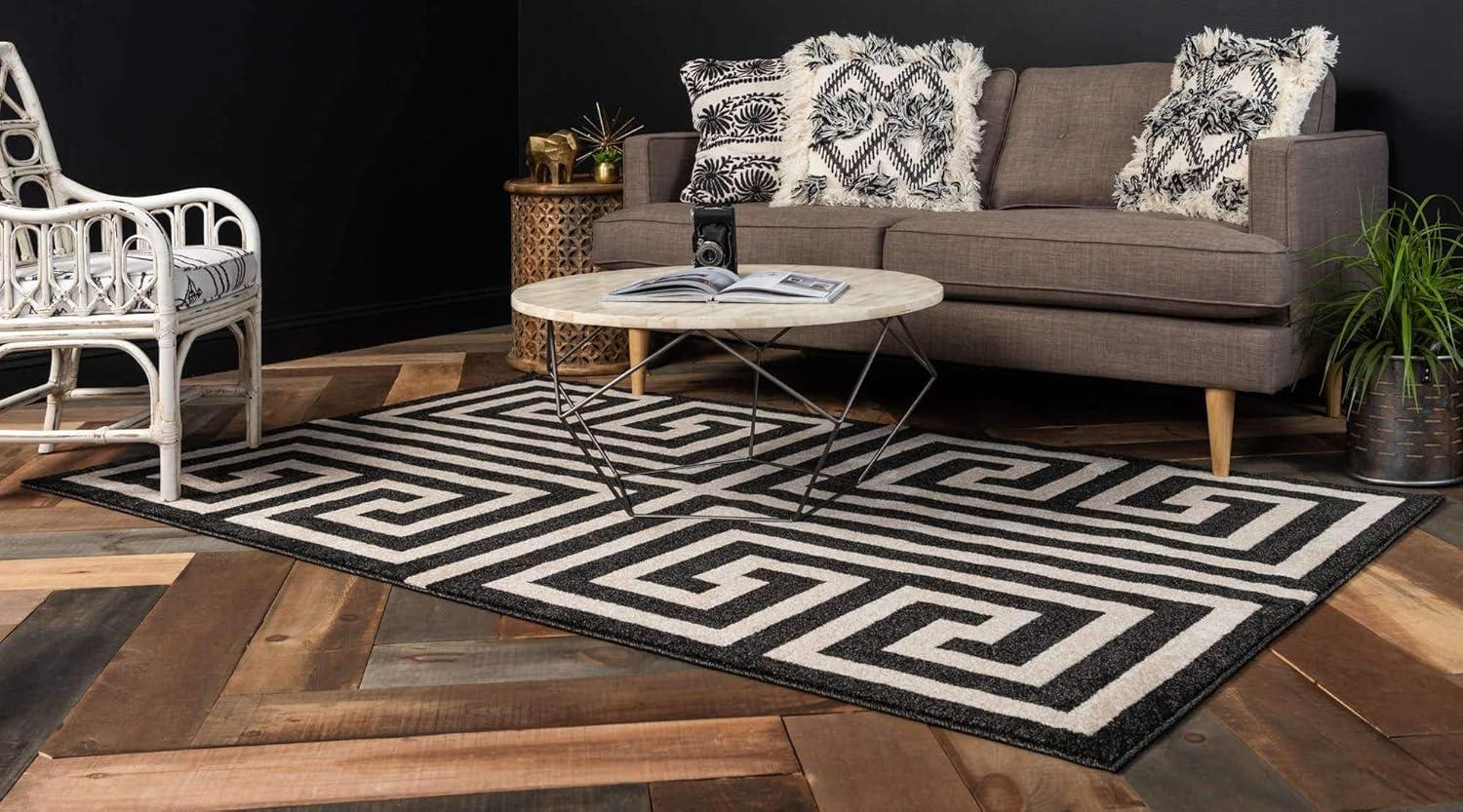 Unique Loom Greek Key Athens Rug Black/Beige 5' 3" x 8' Rectangle Geometric Modern Perfect For Living Room Bed Room Dining Room Office