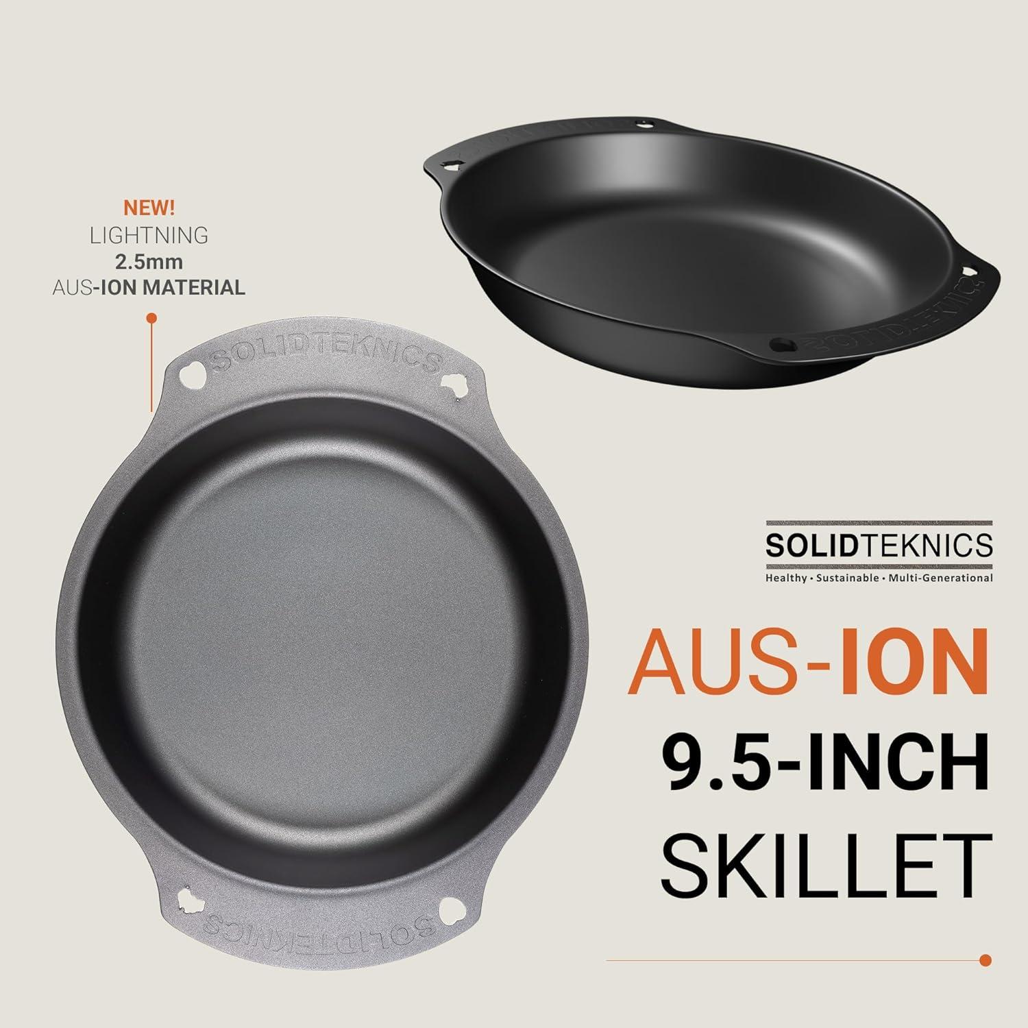 Solidteknics AUS-ION 9.5 Inch Oven-to-Table Skillet, Lightweight, Seamless Cooking Experience for Frying, Baking, and Grilling, Cast Iron Performance