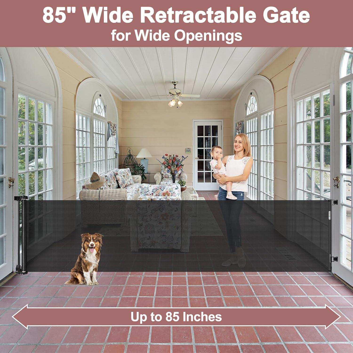 Extra Wide Black Retractable Mesh Baby and Pet Gate