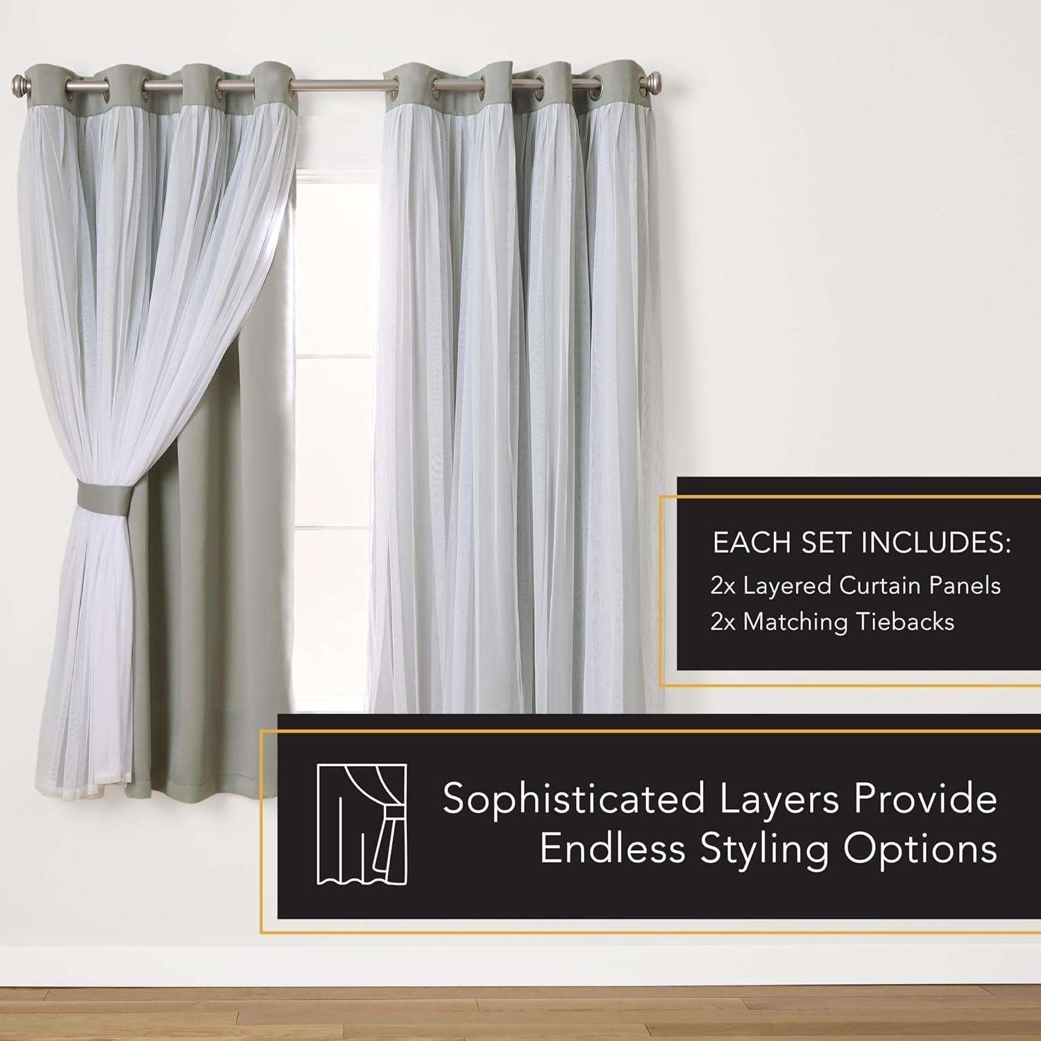 Exclusive Home Catarina Layered Solid Room Darkening Blackout and Sheer Grommet Top Curtain Panel Pair