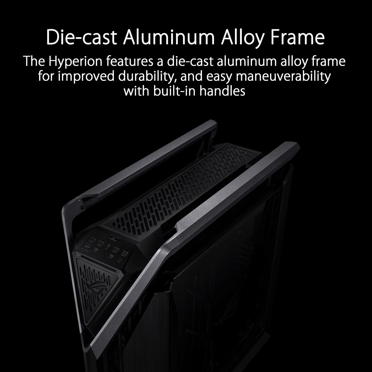 ASUS ROG Hyperion GR701 EATX full-tower computer case with semi-open structure, tool-free side panels, supports up to 2 x 420mm radiators, built-in graphics card holder,2x front panel Type-C