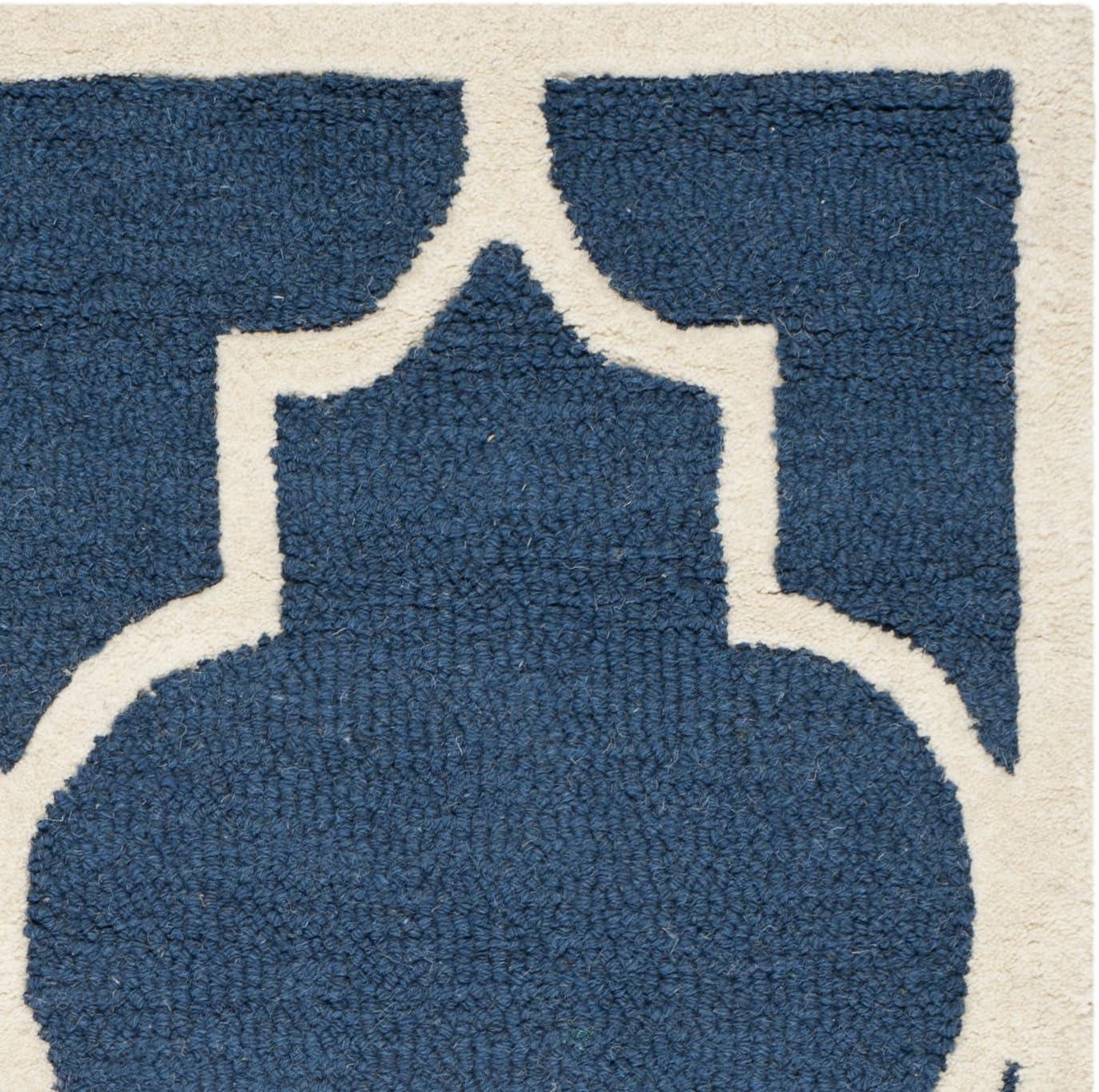 Ivory and Navy Hand-Tufted Wool Area Rug, 5' x 8'