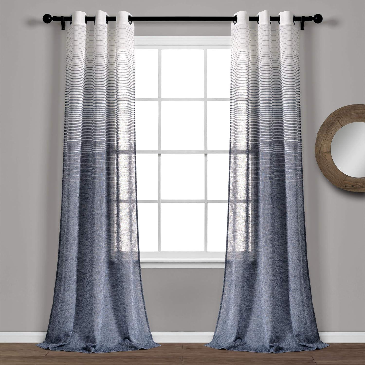 Navy Ombre Stripe Grommet Sheer Cotton Polyester Window Panels