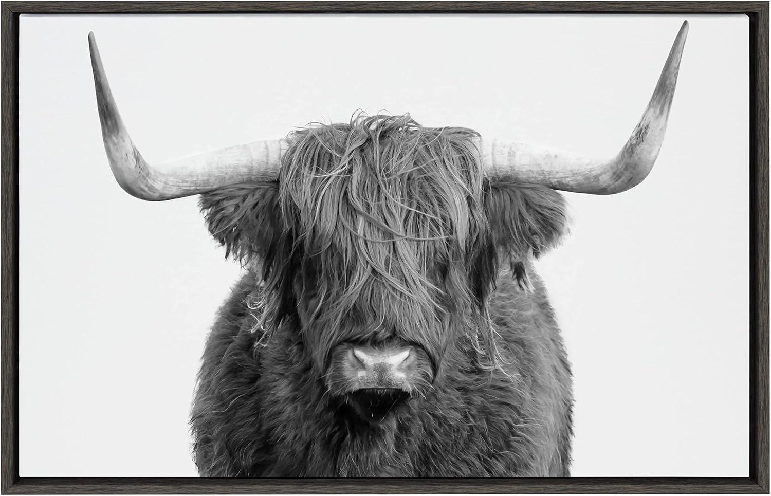 23" x 33" Sylvie Highland Cow Portrait Framed Canvas by Amy Peterson Gray - Kate & Laurel All Things Decor: Wall Decor, Animal Artwork