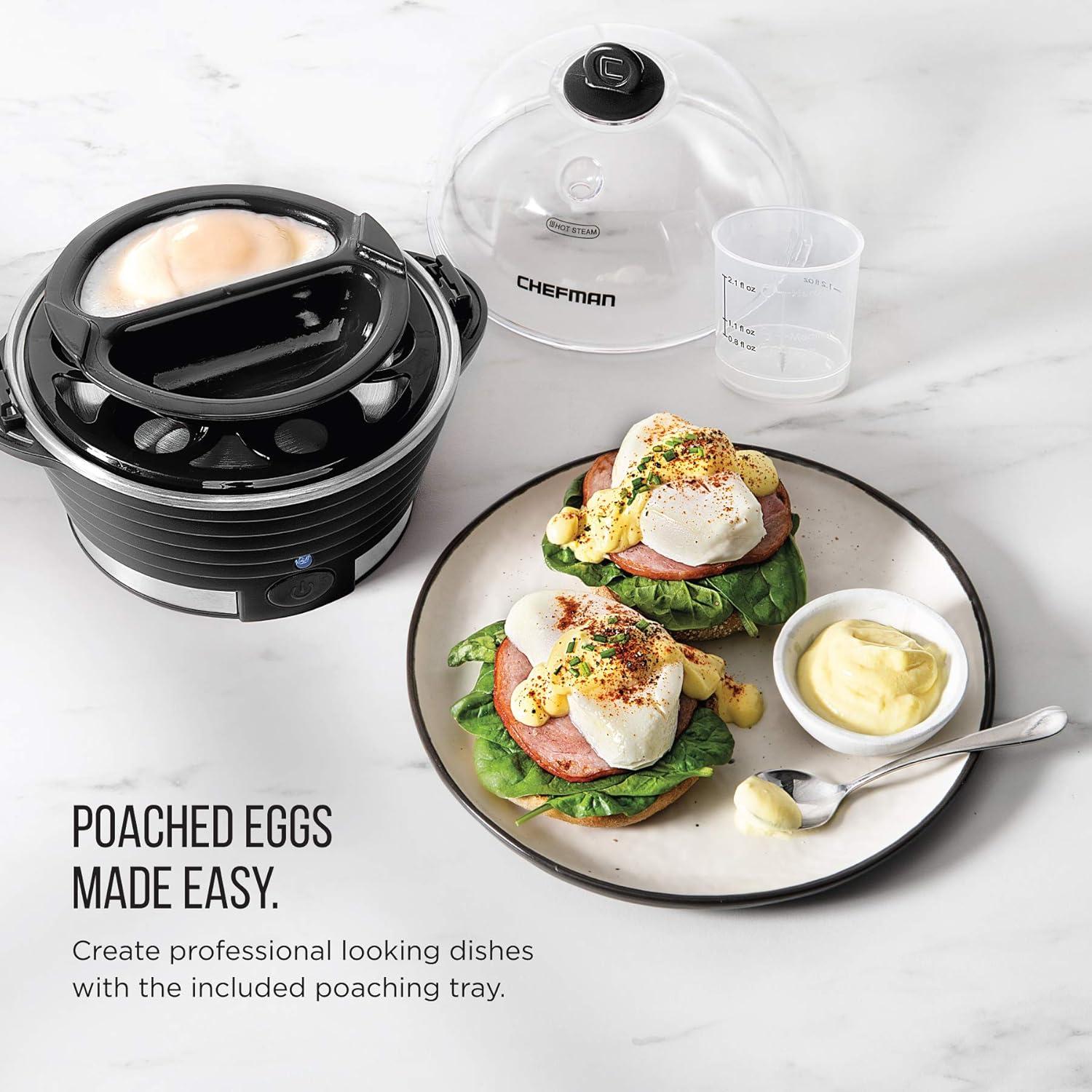 Chefman Rapid Egg Cooker, 6 Egg Capacity w/ Removable Poaching/Omelette Tray - Black, New