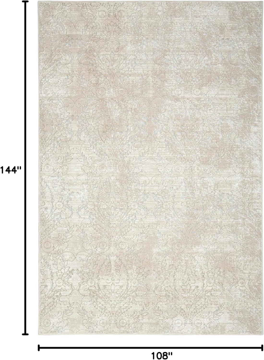 Iliana Damask Machine Woven Polyester Area Rug in Beige