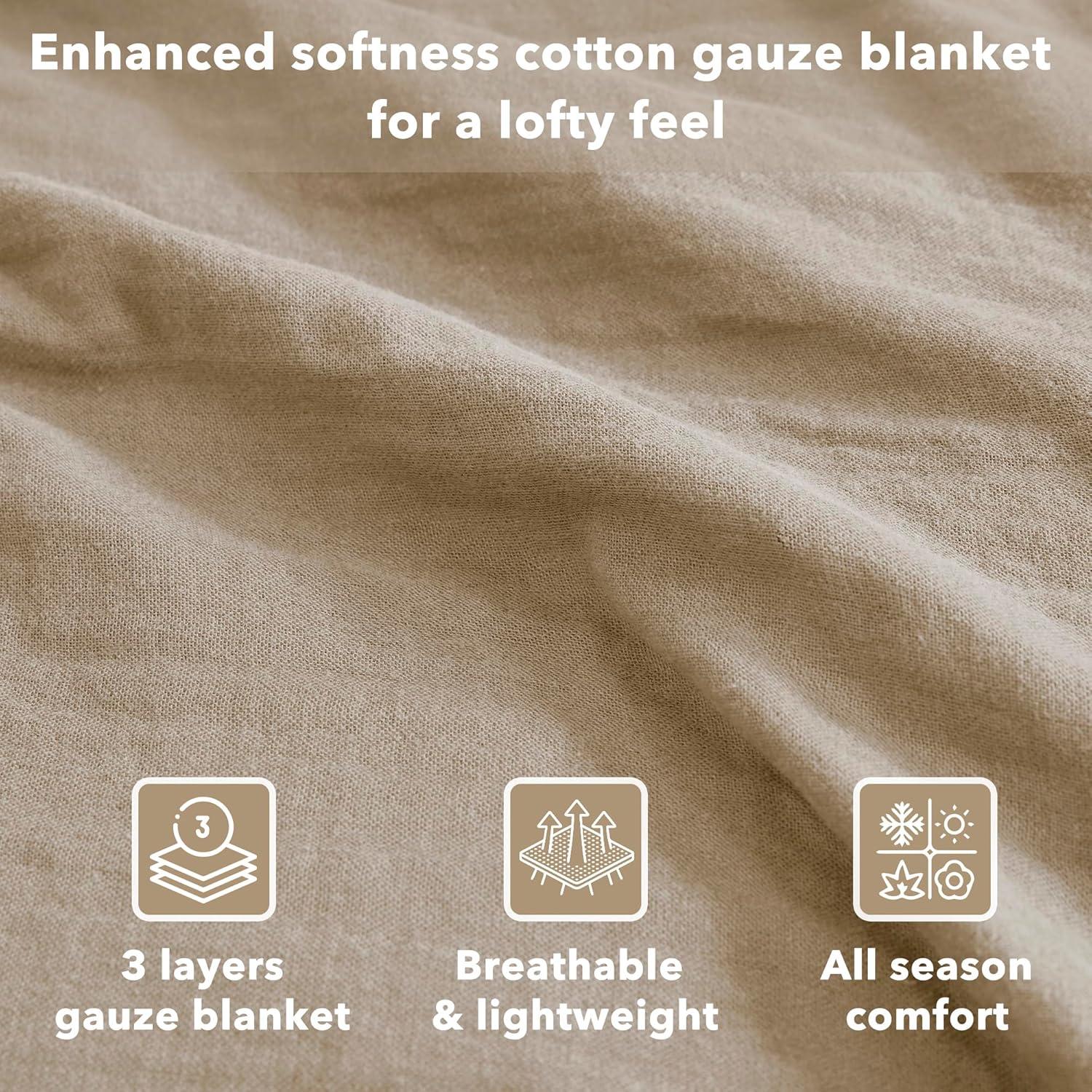 Madison Park Gauze 100% Cotton Lightweight Soft Cotton Blanket, Full/Queen Blanket in Tan