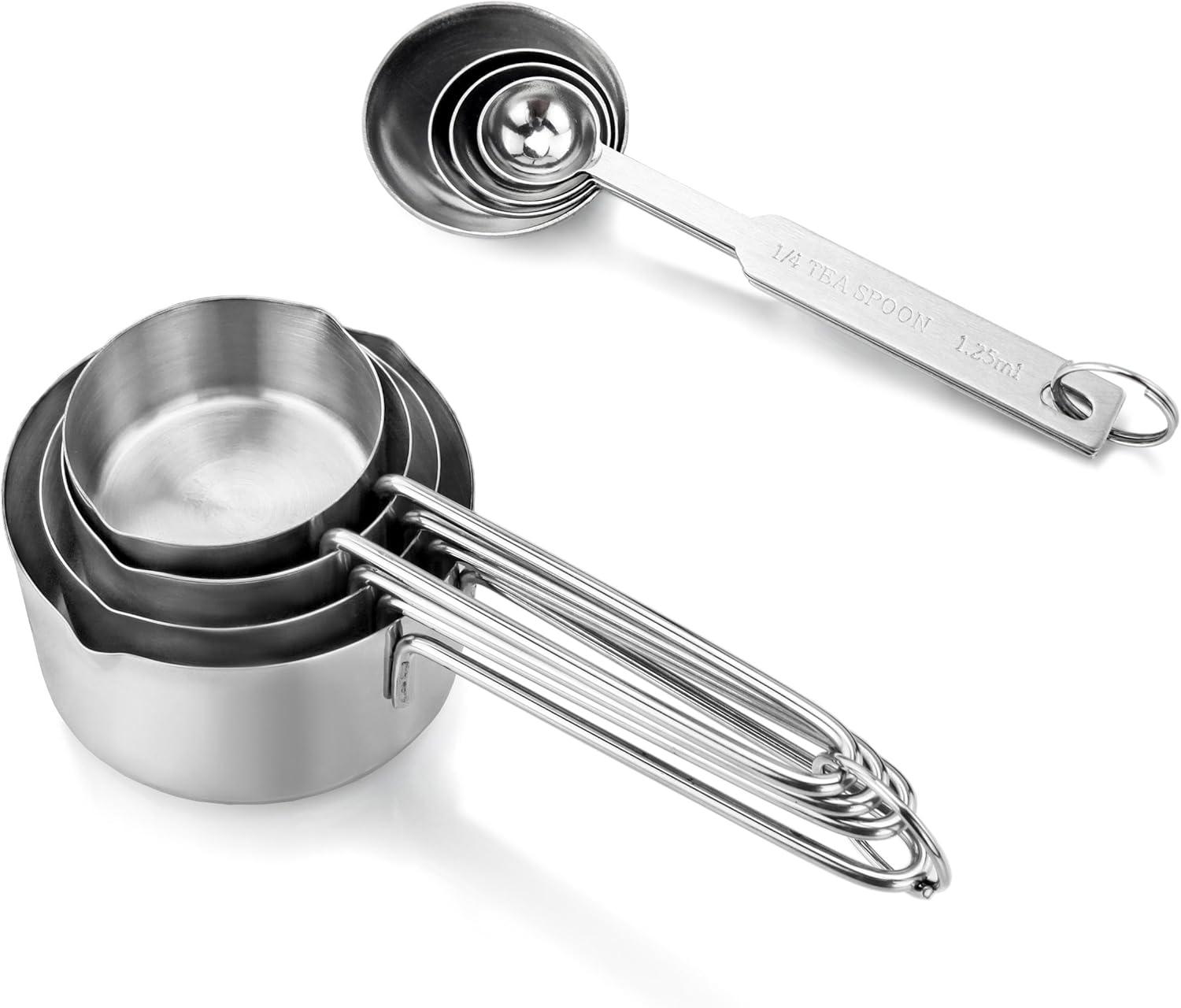 Winysin Stackable 8 Pc Stainless Steel Measuring Cup And Spoon Set,Stainless Steel Measuring Cups And Spoons Combo Set Measuring Cups Stainless Steel