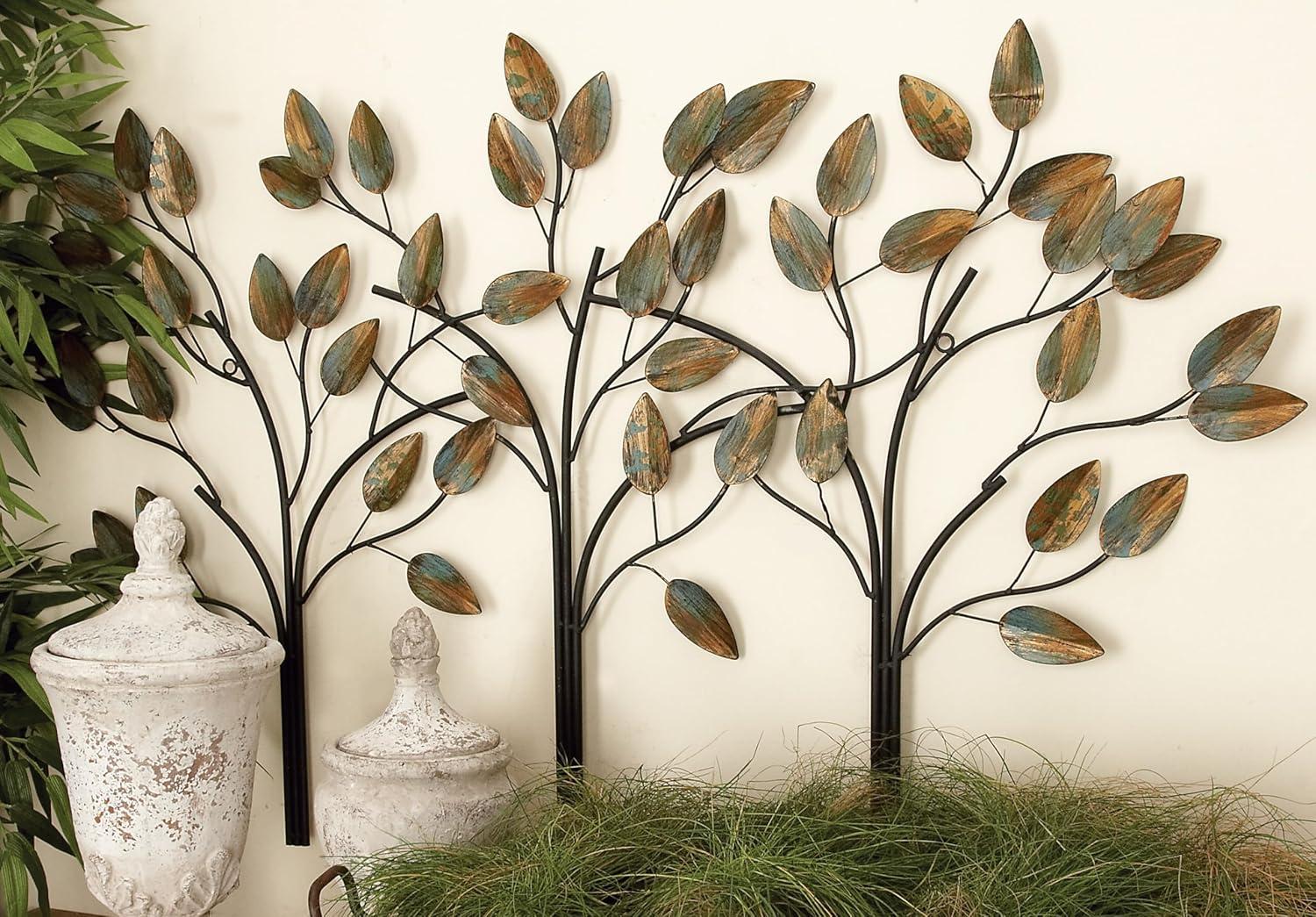 Elegant Brown Metal Tree Cluster Wall Sculpture 48" x 27"