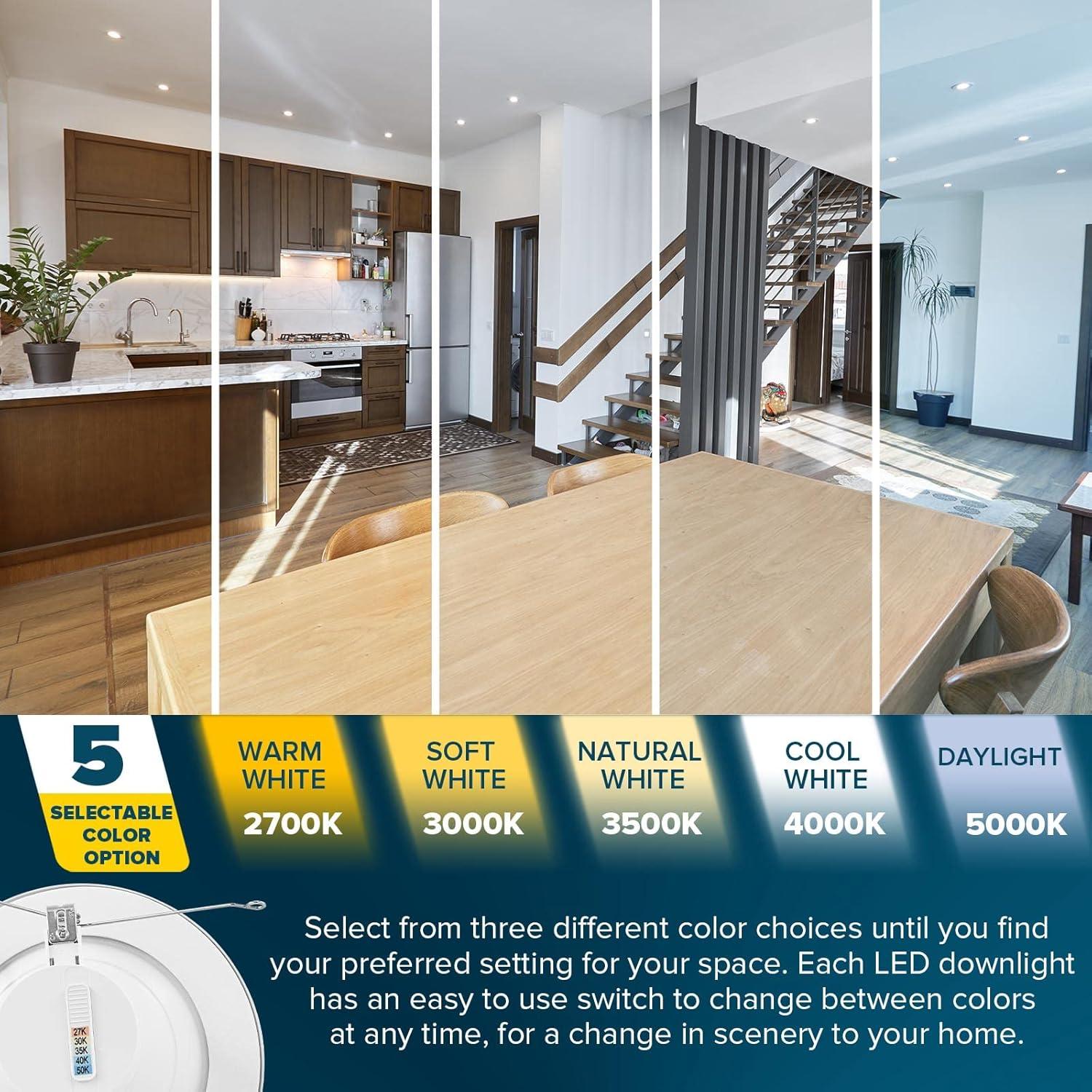 6'' Selectable Color Temperature Dimmable Air-Tight IC Rated LED Retrofit Recessed Lighting Kit