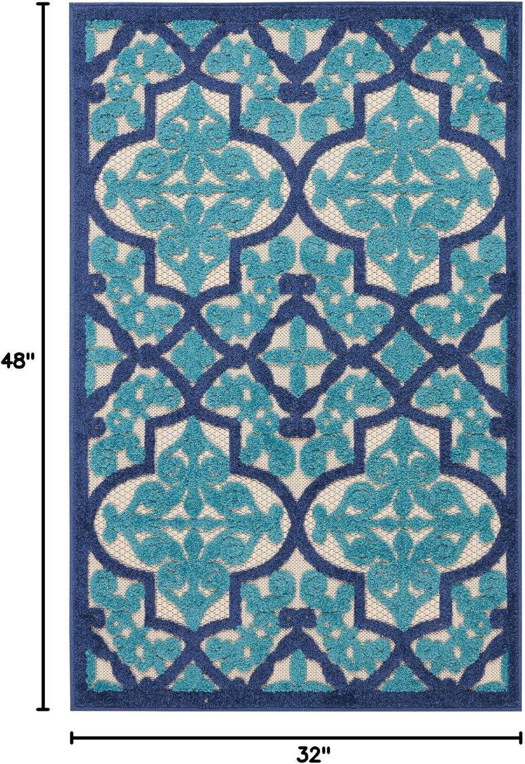 Nourison Aloha Moroccan Trellis Flatweave High-Low Indoor Outdoor Area Rug Navy 2'8" x 4'