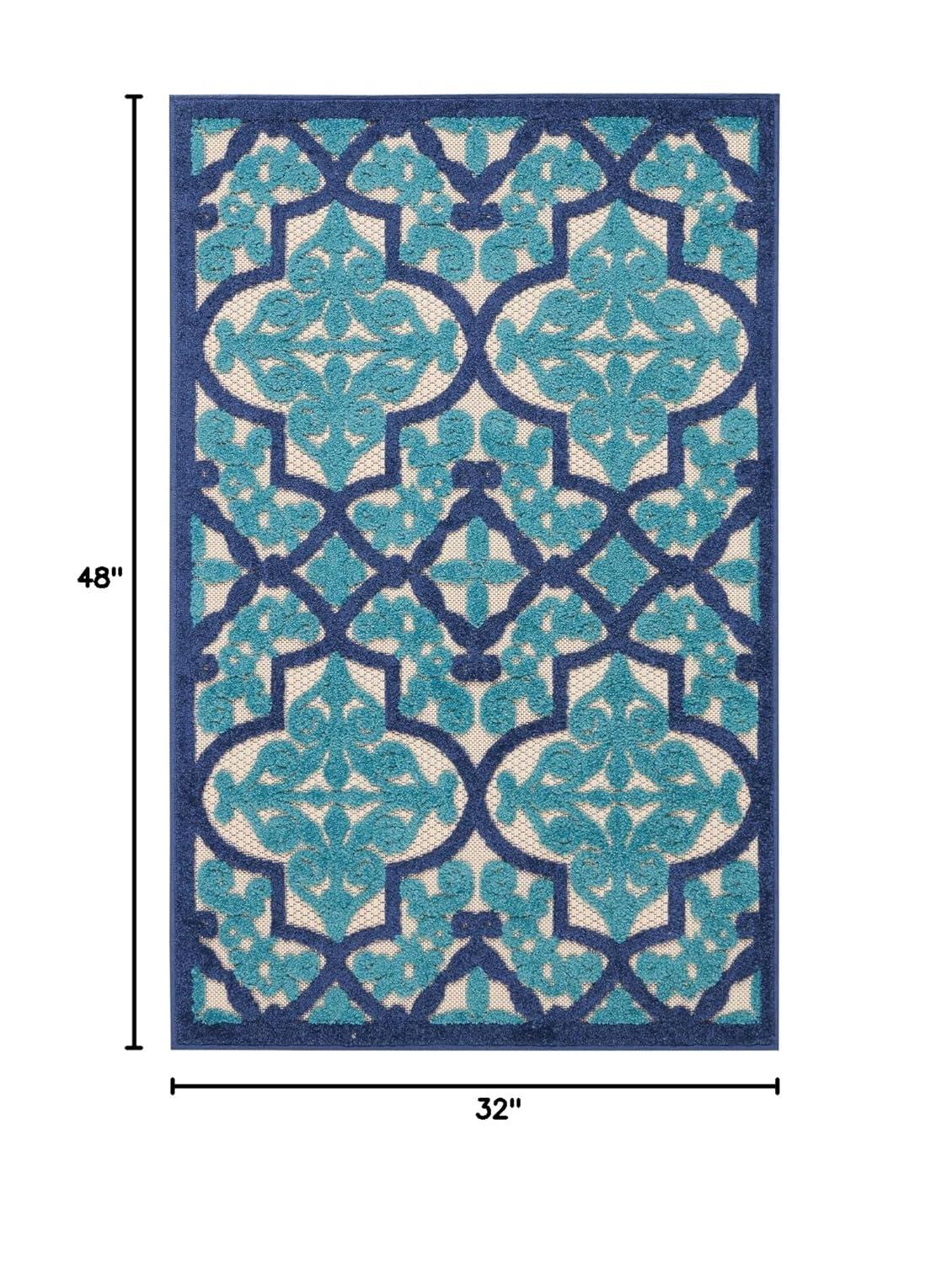 Nourison Aloha Moroccan Trellis Flatweave High-Low Indoor Outdoor Area Rug Navy 2'8" x 4'