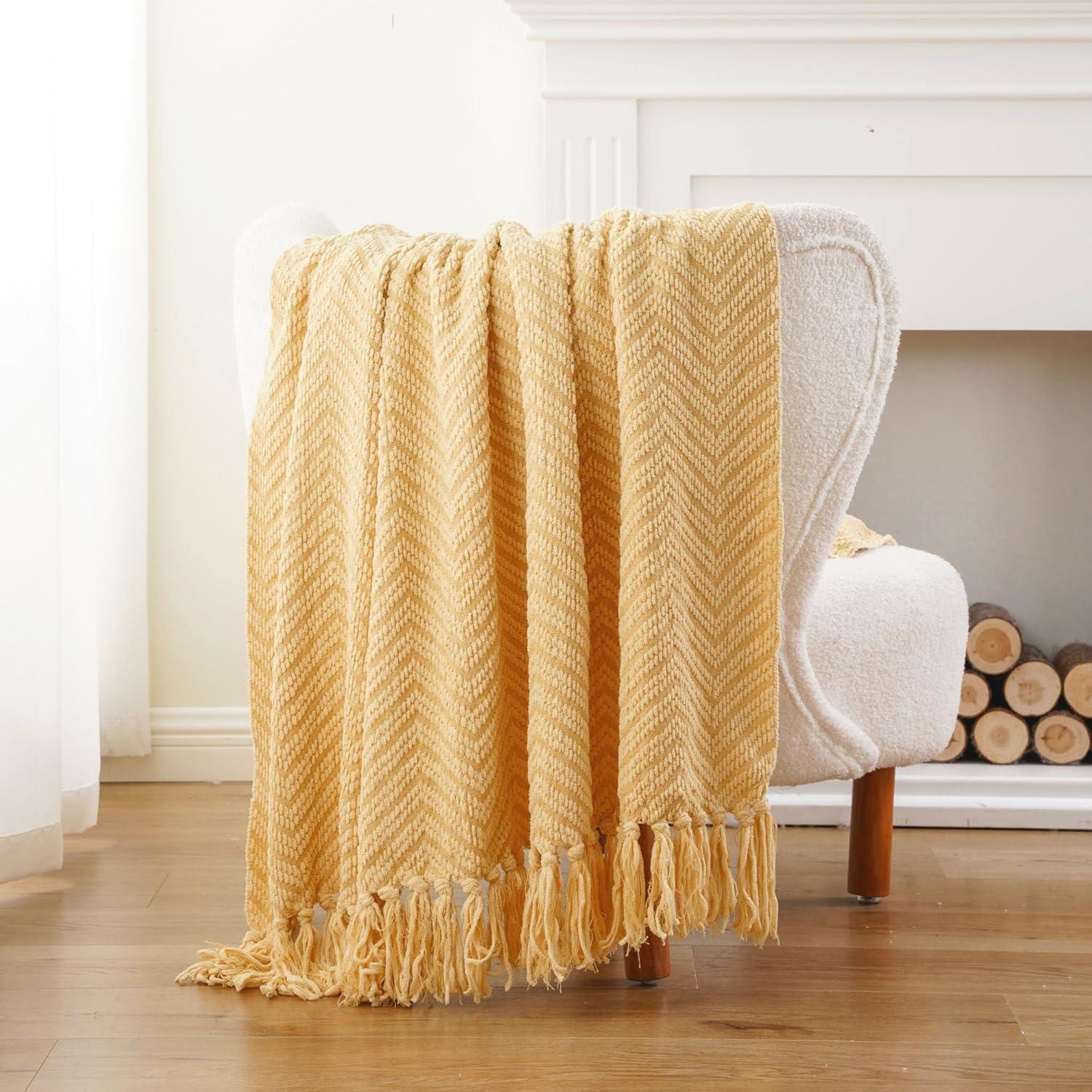 Battilo Home Throw Blanket for Couch, Super Soft Cozy Warm Throws for Twin Bed, Knit Woven Chenille Blanket Versatile for Sofa Bedroom Home Decor