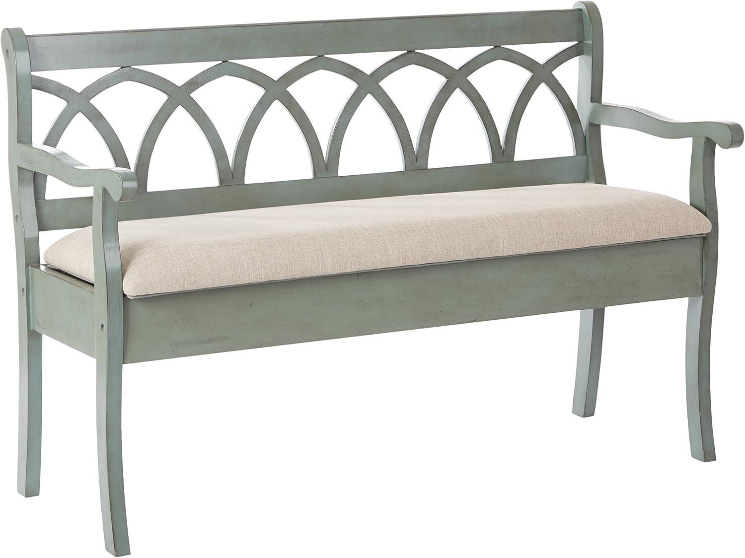 OSP Home Furnishings Coventry Storage Bench in Antique Sage Frame and Beige Seat Cushion K/D