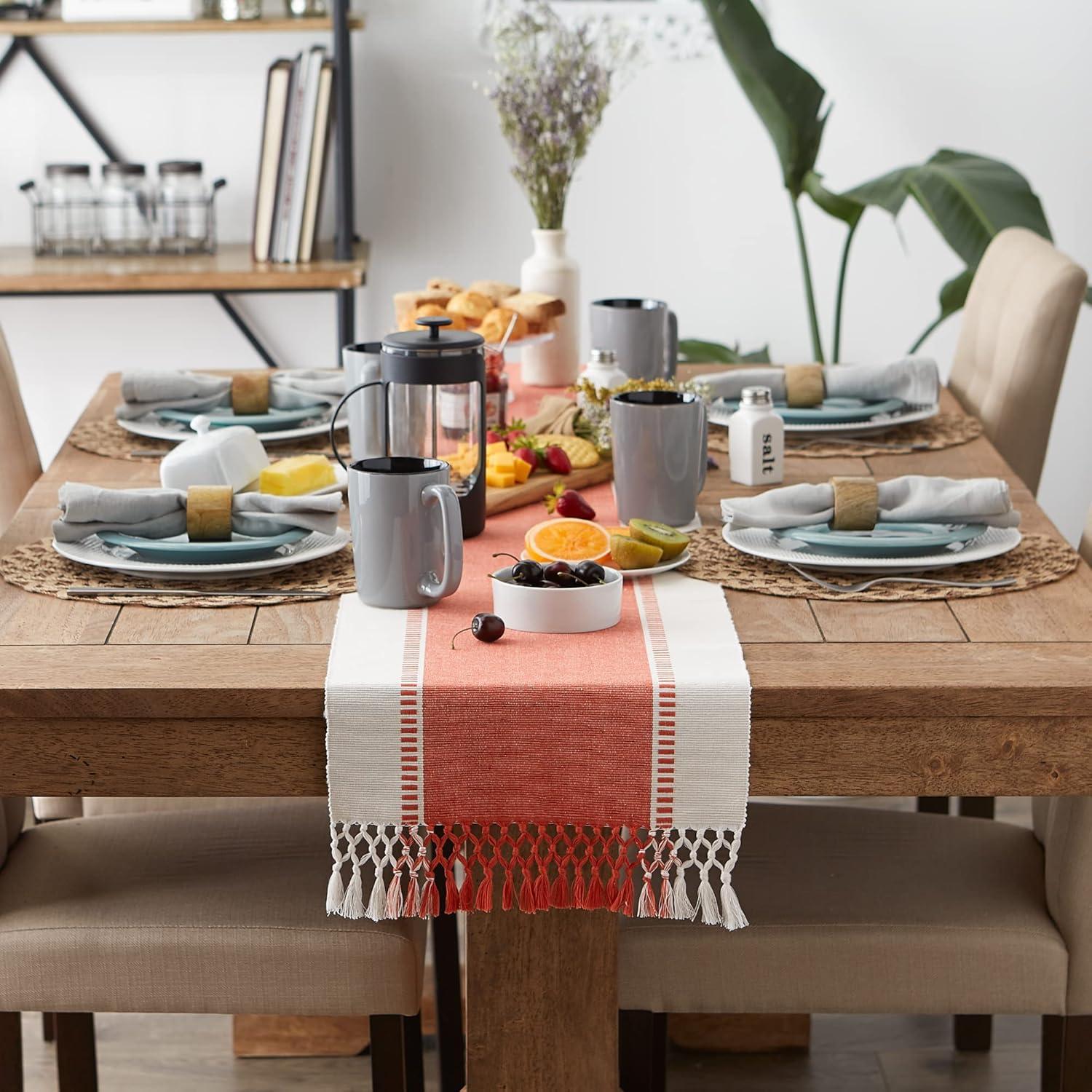 Design Imports  Ribbed Dobby Stripe Table Runner, Spice, 13X72"