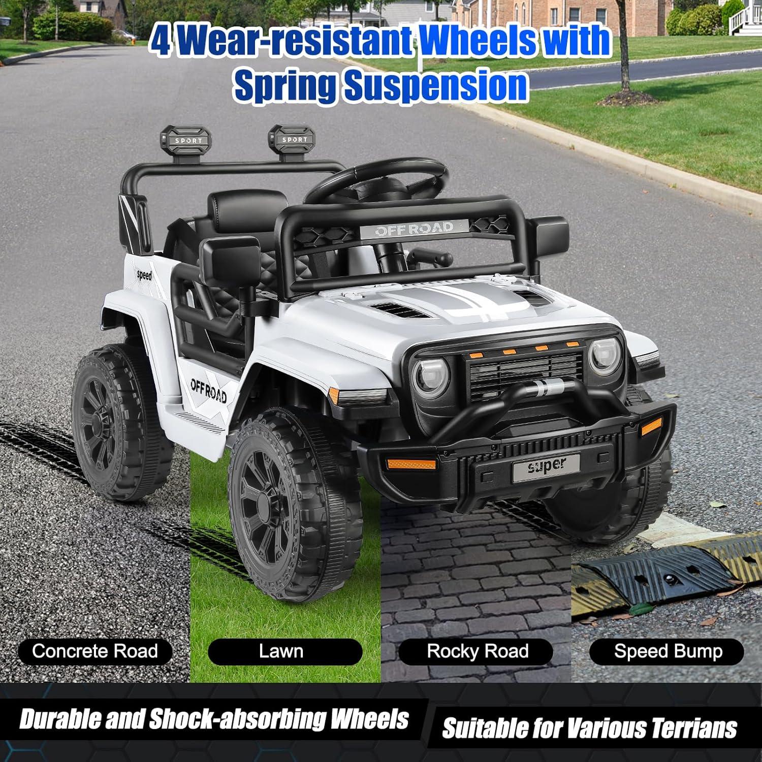Himimi 12V Ride On Toys For Kids With Remote Control, 1 Seater Kids Electric Car Jeep,LED Lights, Multi-Speed Transmission, MP3 Player