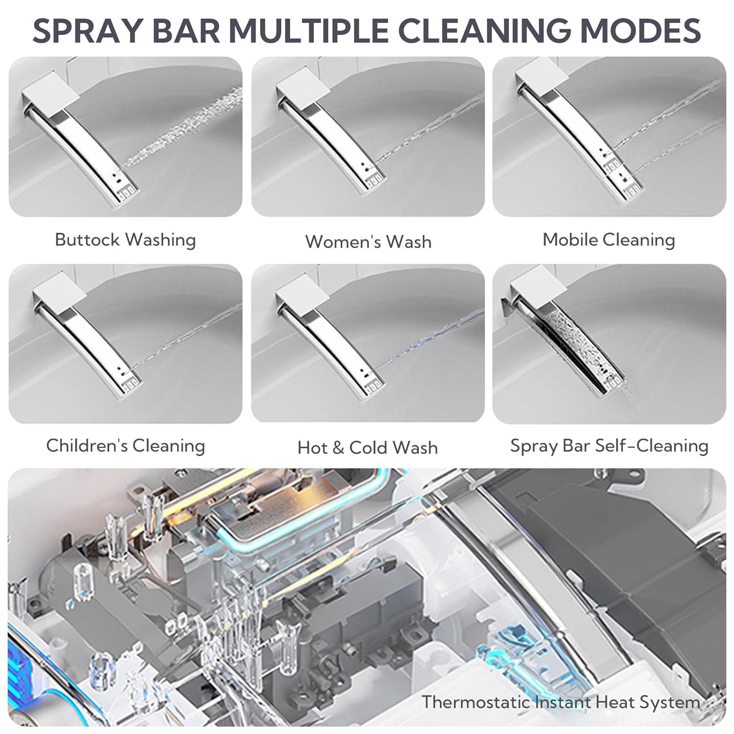 Luxury Smart Toilet with Bidet Built In Bidet Toilet Heated Seat, Foot Sensor,Warm water and Air Dryer,Voice Control, 1.28 GPF Powerful Auto Flush, Instant Hot Water and Ambient Lighting-White