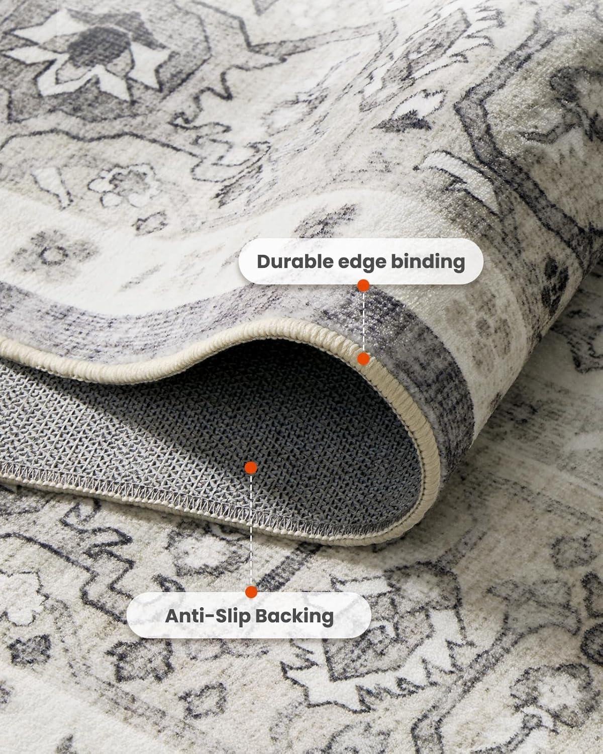 Garvee 9' x 12' Large Rug Vintage Persian Area Rugs Distressed Print Carpet Floral Pattern Rug No-Slip Low Pile Rug Living Room Bedroom Rug, Gray