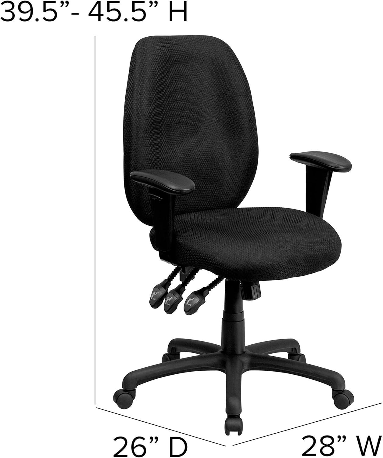 Flash Furniture Rochelle High Back Black Fabric Multifunction Ergonomic Executive Swivel Office Chair with Adjustable Arms