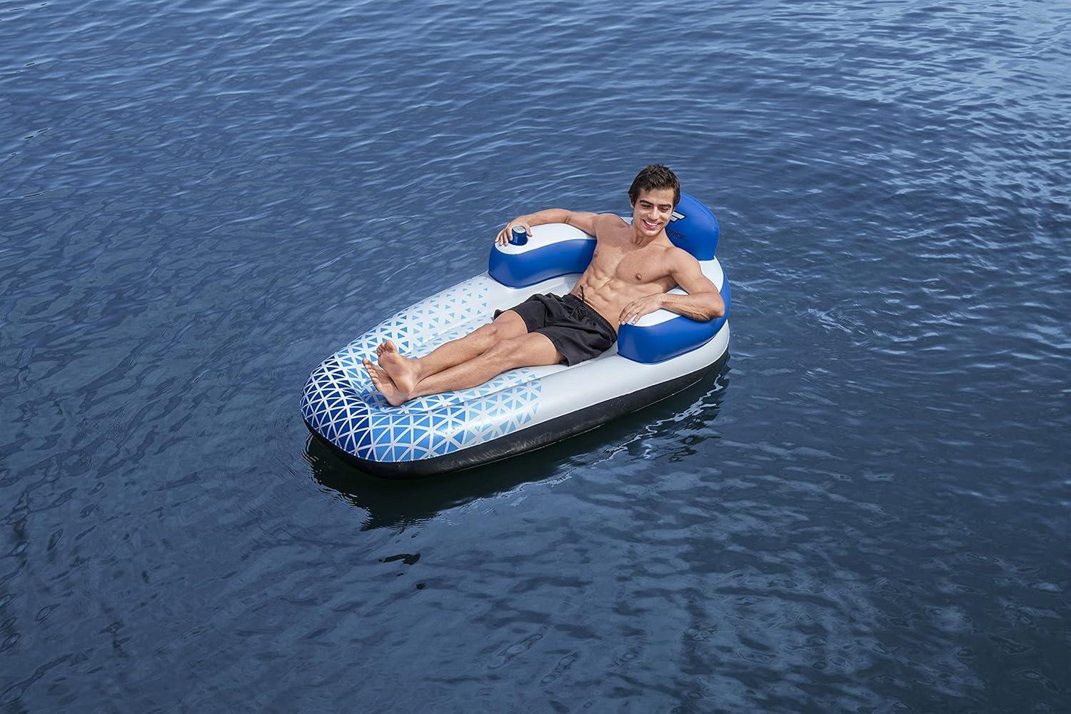 Bestway Bestway Hydro Force: Indigo Wave Pool Lounge 72" x 42"  - Inflatable Pool Accessory, Built-In Cupholder, Water Float