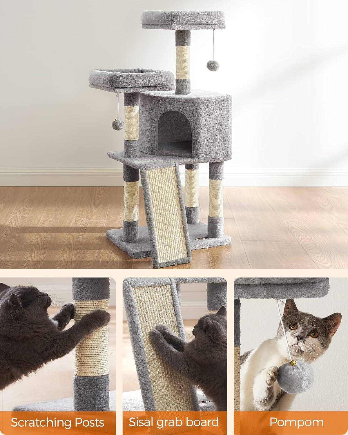 FEANDREA 45.3" Cat Tower Cat Tree for Indoor Cats Cat Condo with Scratching Post Cat Cave Light Gray