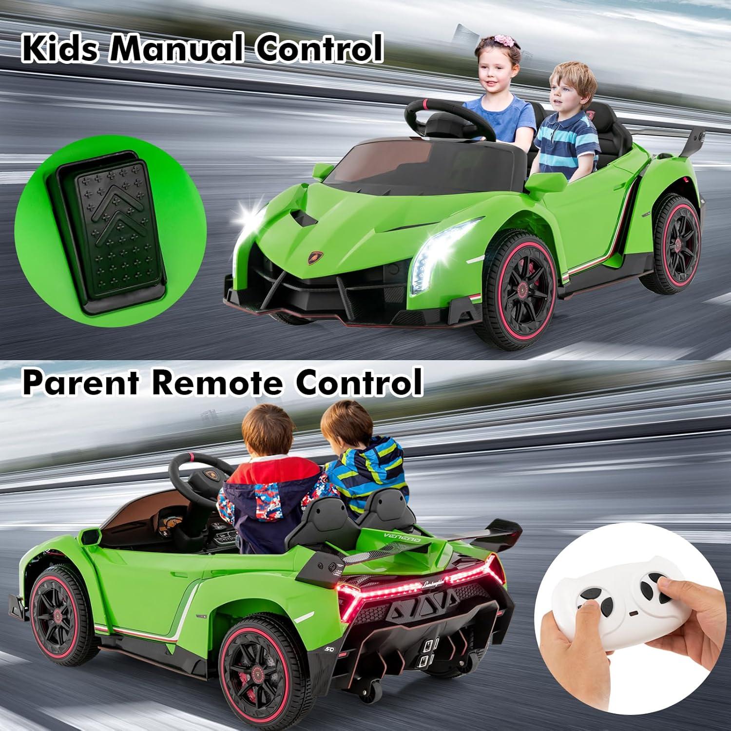 OLAKIDS 2 Seater Kids Ride on Car, 12V 4WD Licensed Lamborghini Veneno Powered Electric Vehicle with Hydraulic Doors, Rocking Mode, Adjustable Speeds, Remote Control, MP3, Headlight