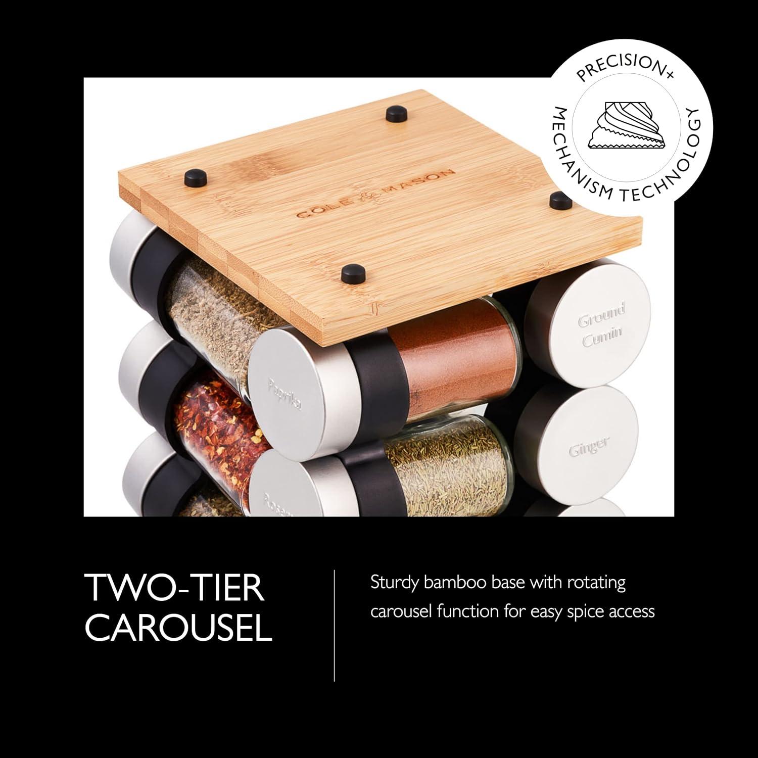 Latitude Run® Silver Stainless Steel Tiered Spice Rack - 16 Jar Manual Revolving Carousel For Easy Access