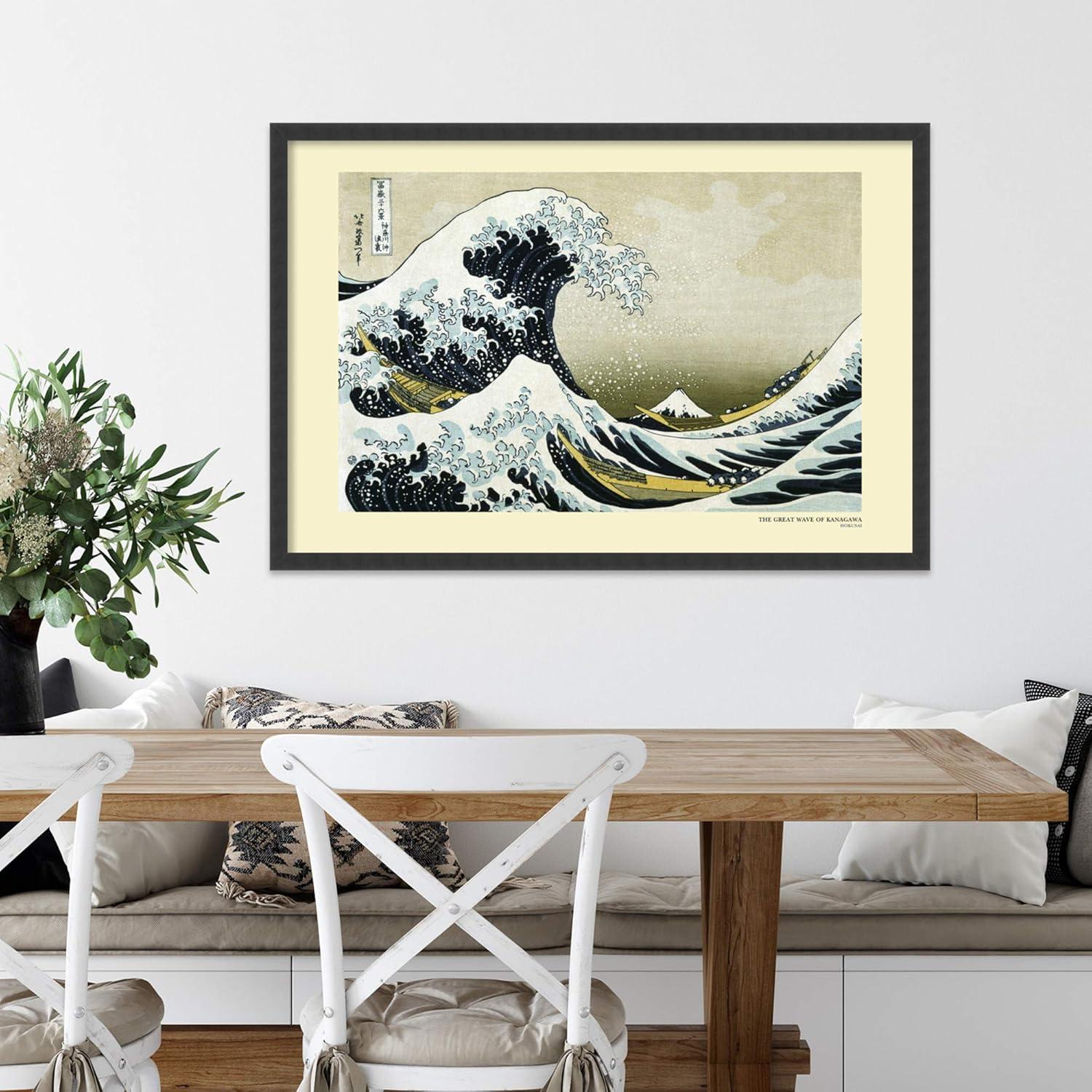 Amanti Art The Great Wave off the Coast of Kanagawa 1831 by Katsushika Hokusai Framed Wall Art Print (37 in. W x 25 in. H), Simply Satin Black Frame