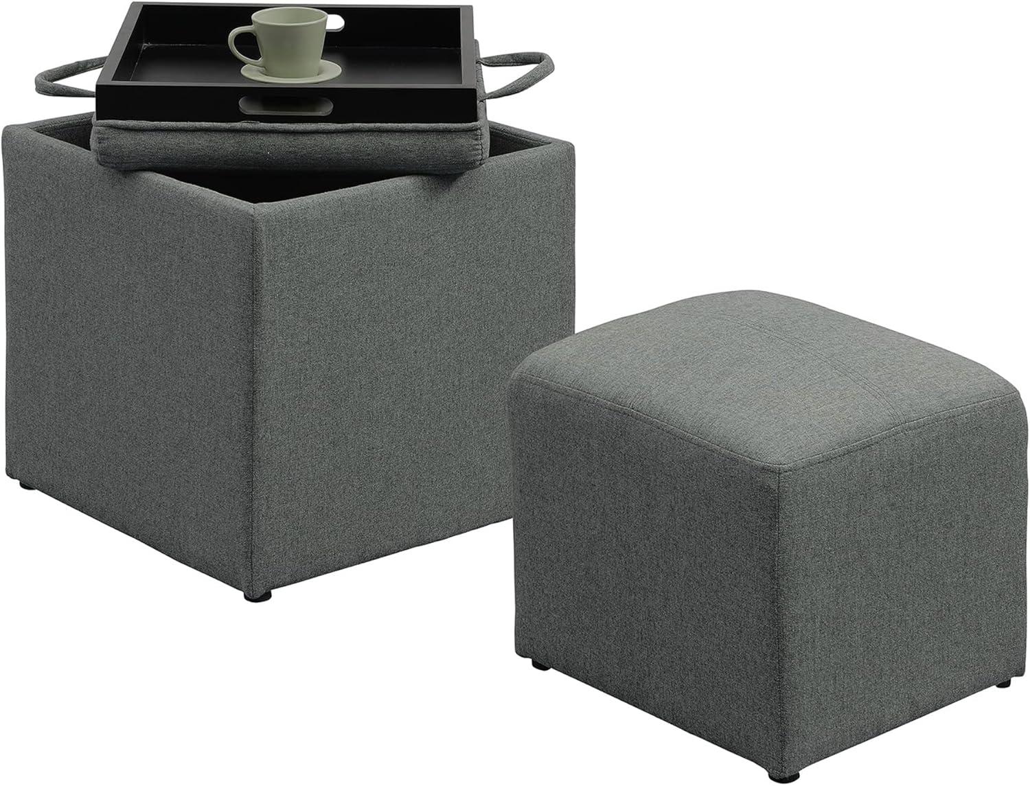 Park Avenue Soft Gray 18" Ottoman with Reversible Tray and Footstool