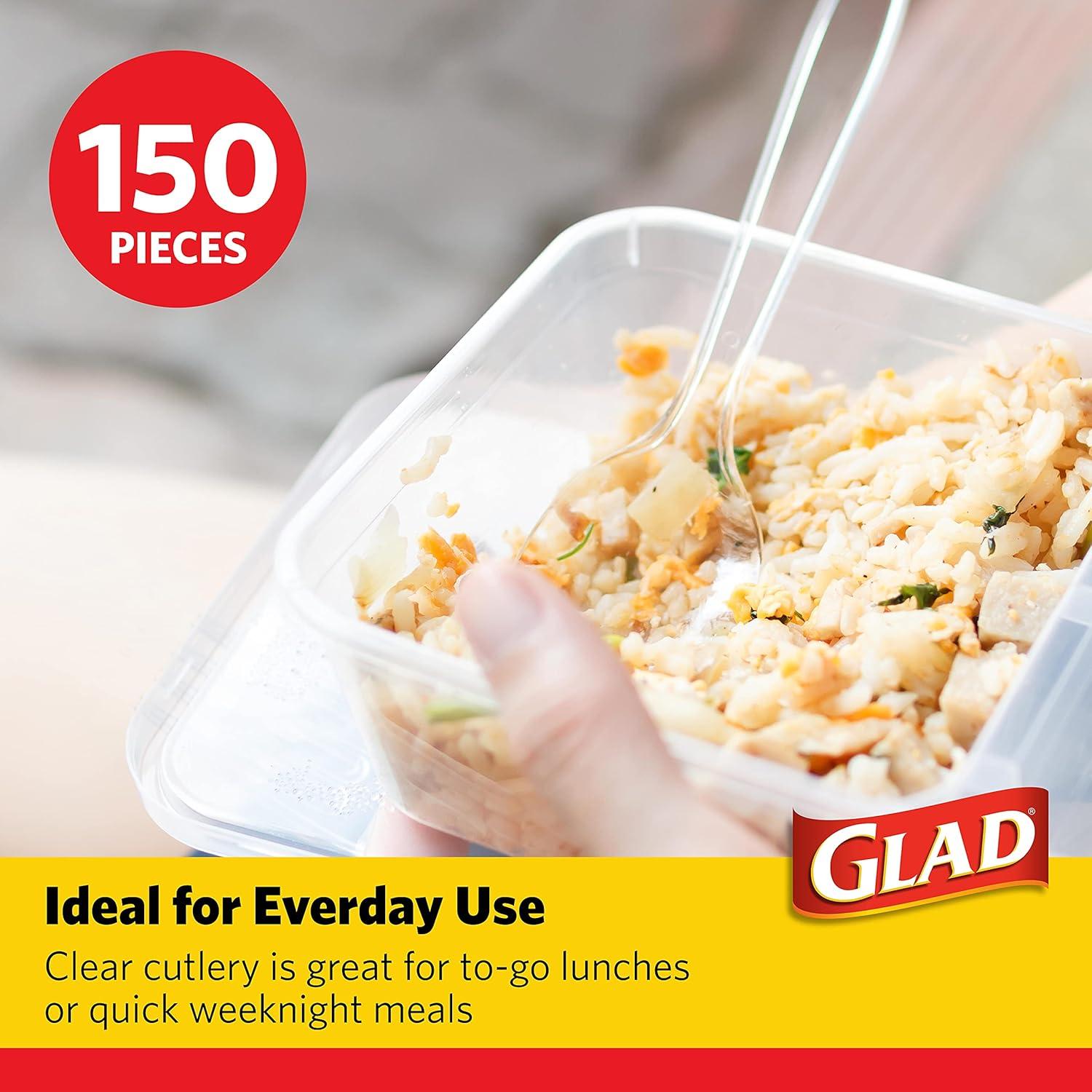 Glad Premium Assorted Plastic Cutlery | Clear And Extra Heavy Weight Forks, Knives, And Spoons |150 Piece Set of Disposable Party Utensils