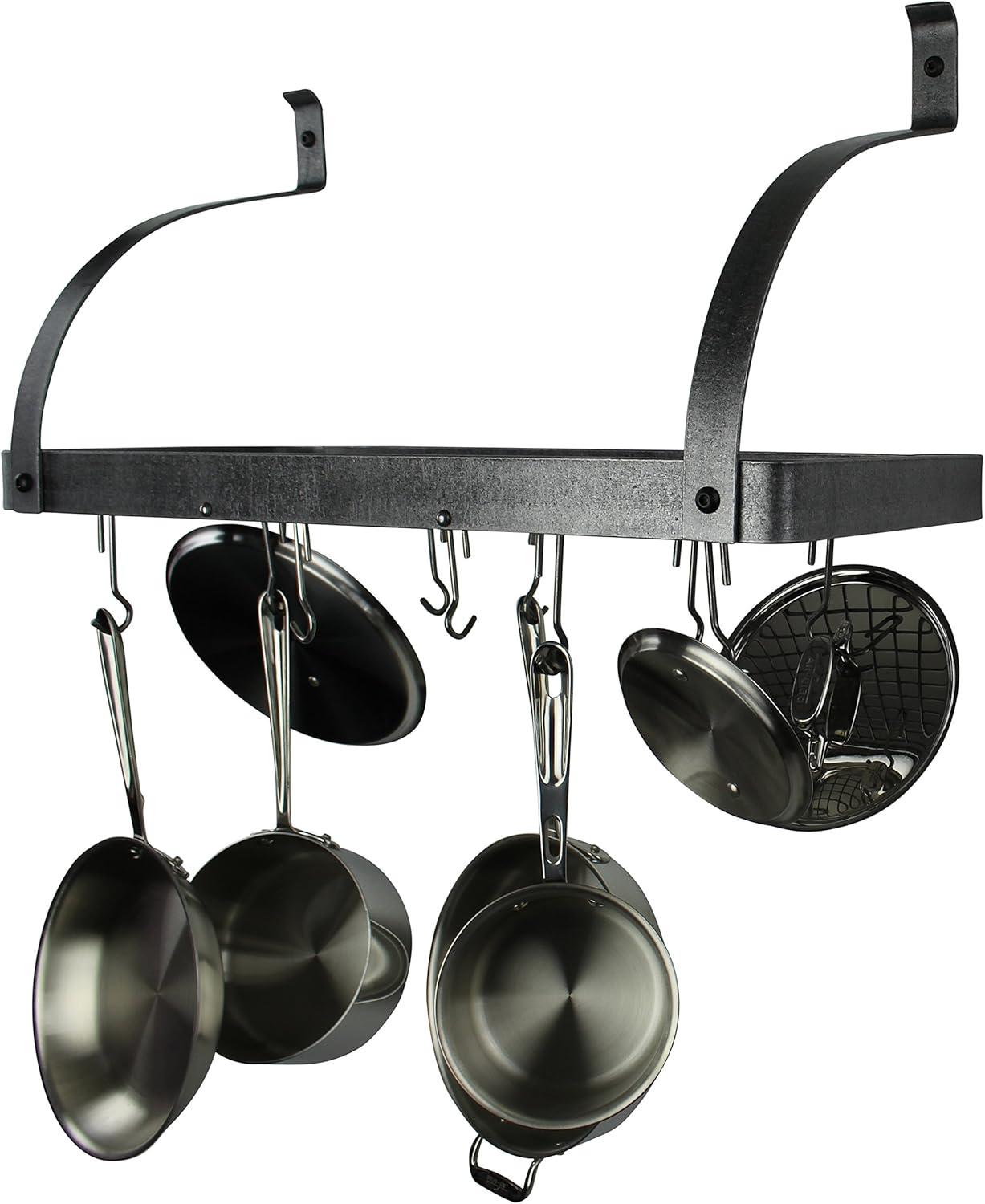 Hammered Steel Curved Arm Wall Mounted Pot Rack